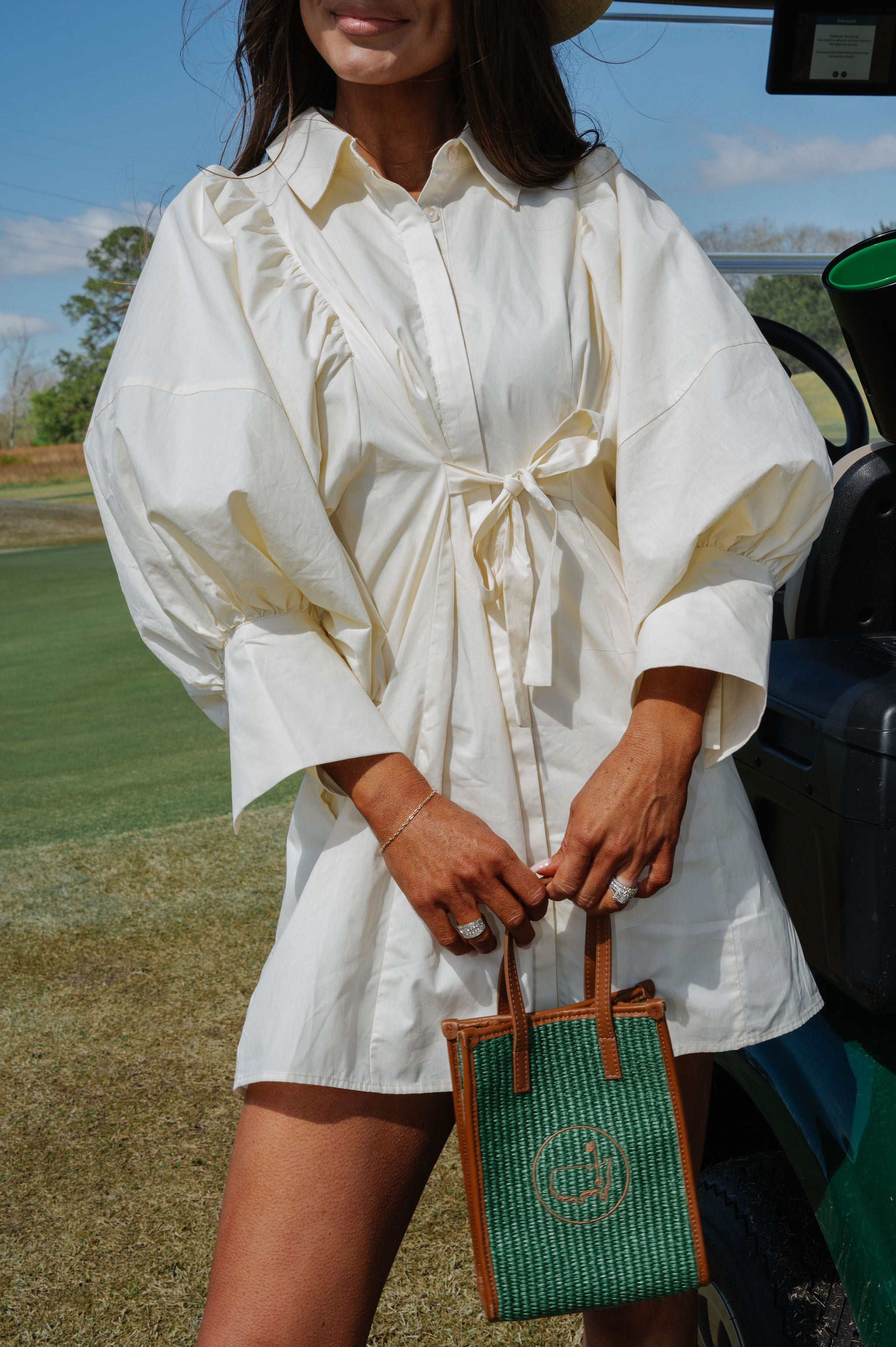 Puff Sleeve Mini Poplin Dress-Ecru