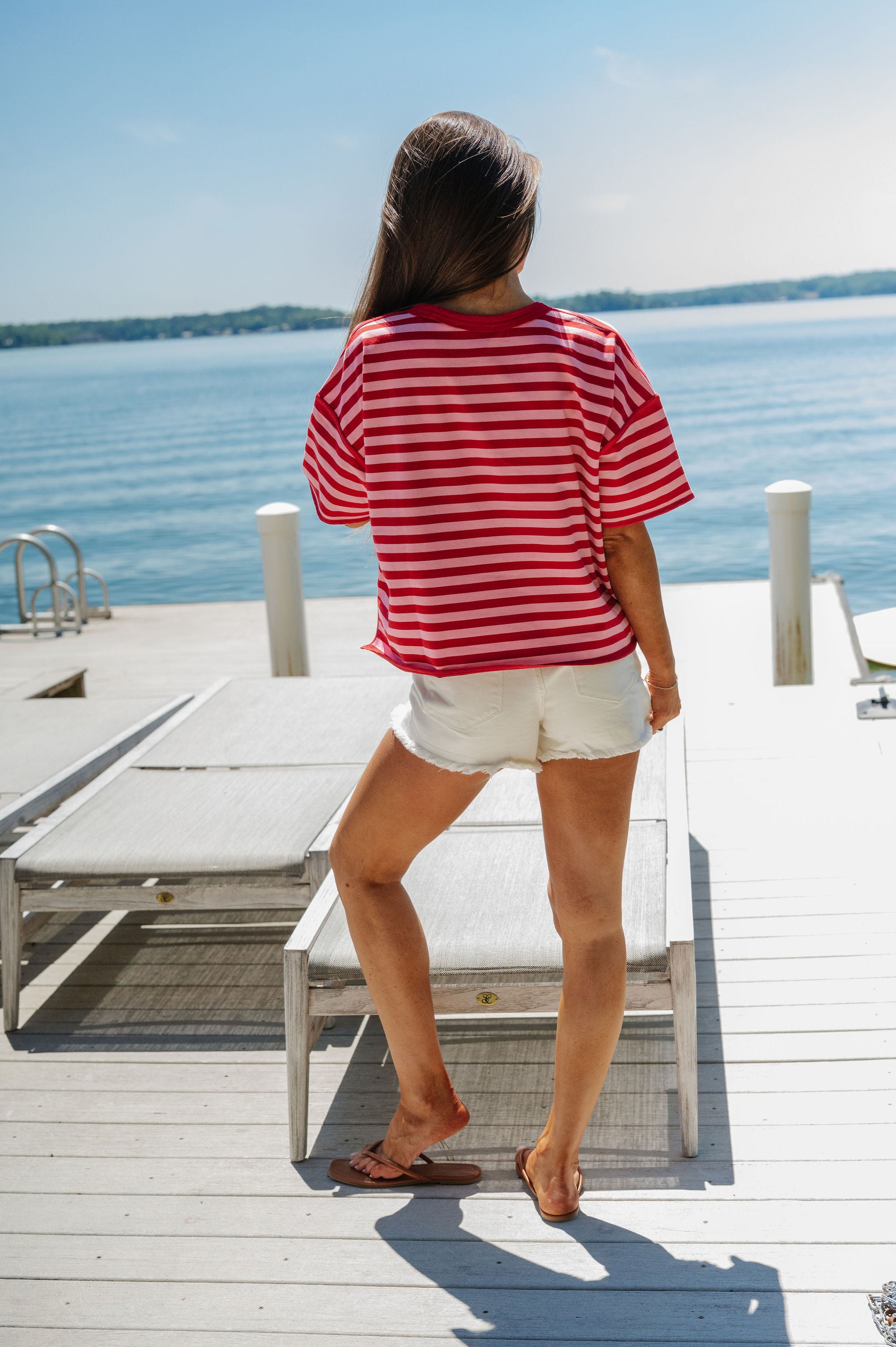Tanner Striped Oversized Top-Red/Pink