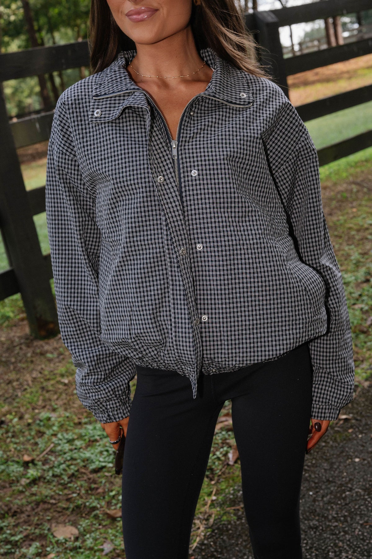 Robyn Plaid Bomber Jacket-Black