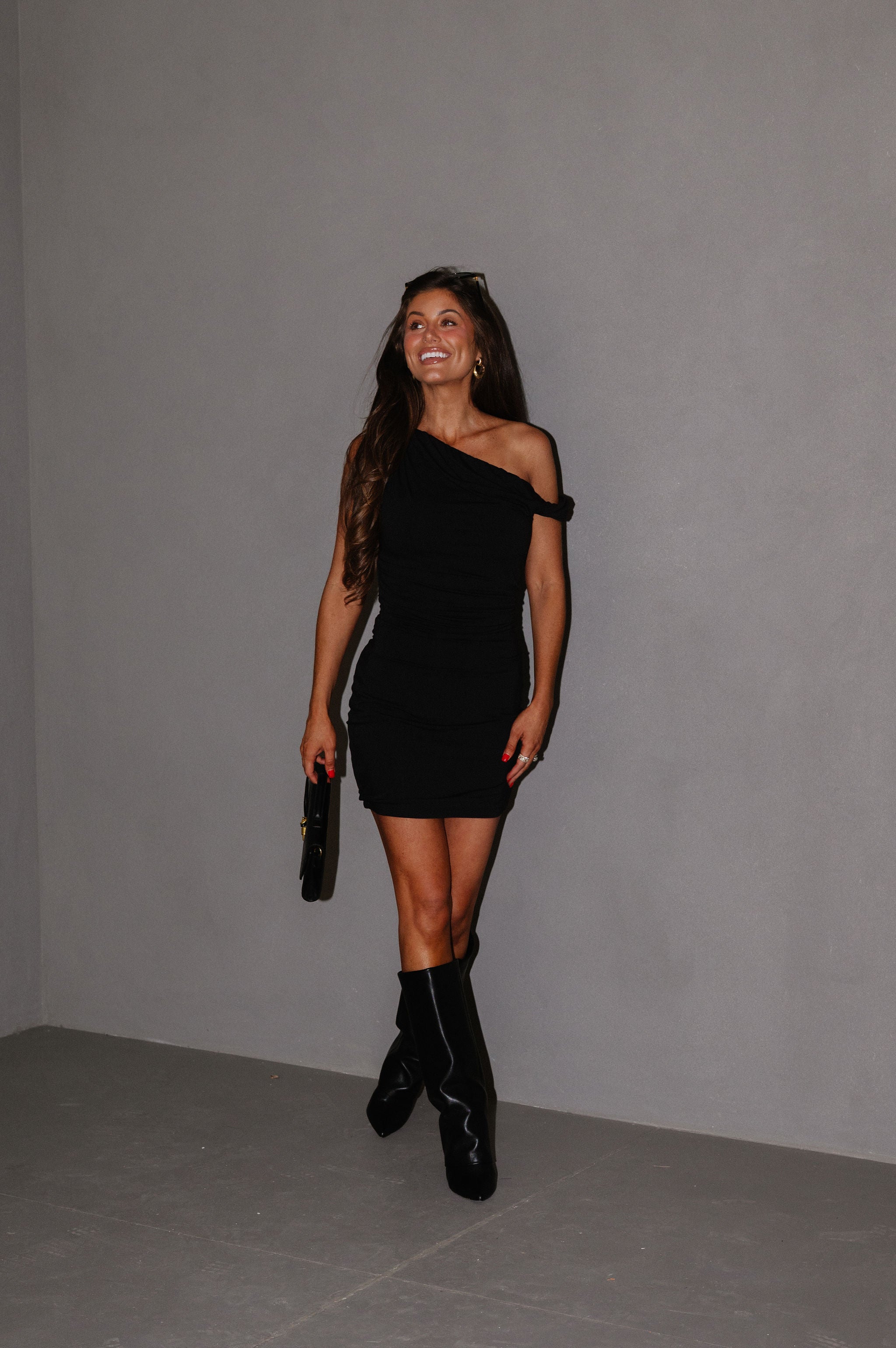 Asymmetrical Sleeveless Mini Dress-Black