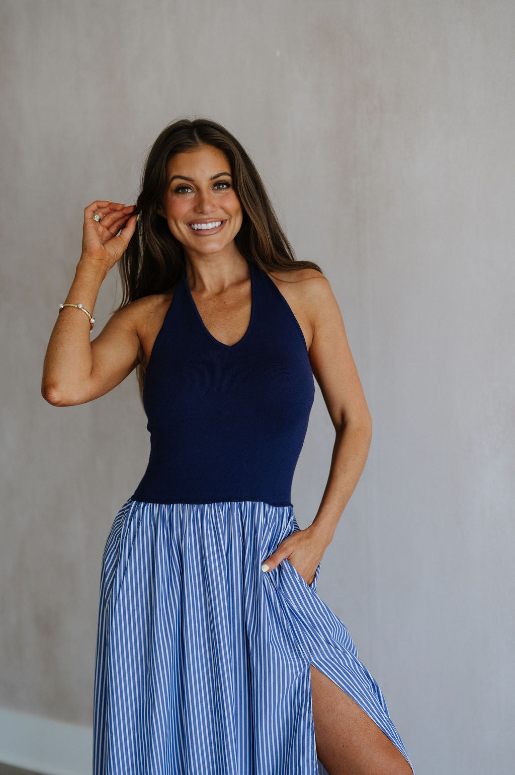 Hanna Striped Maxi Dress-Blue