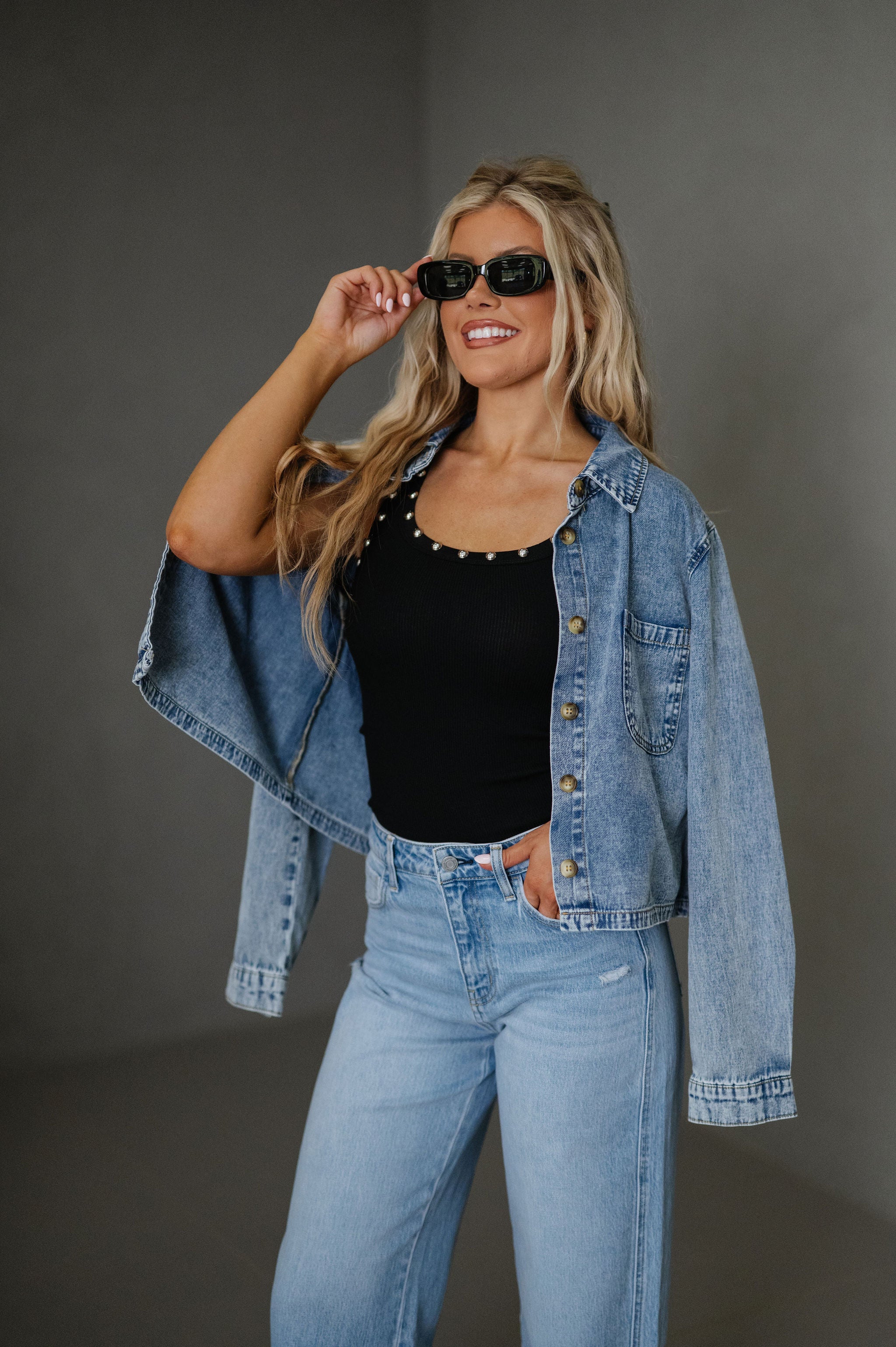 Ruby Collared Top-Denim