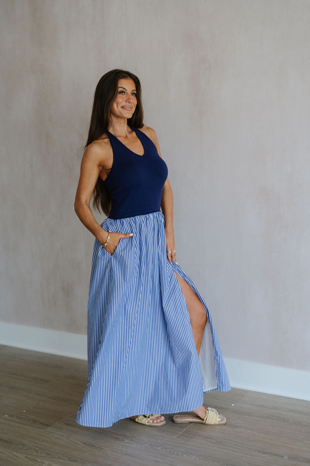 Hanna Striped Maxi Dress-Blue