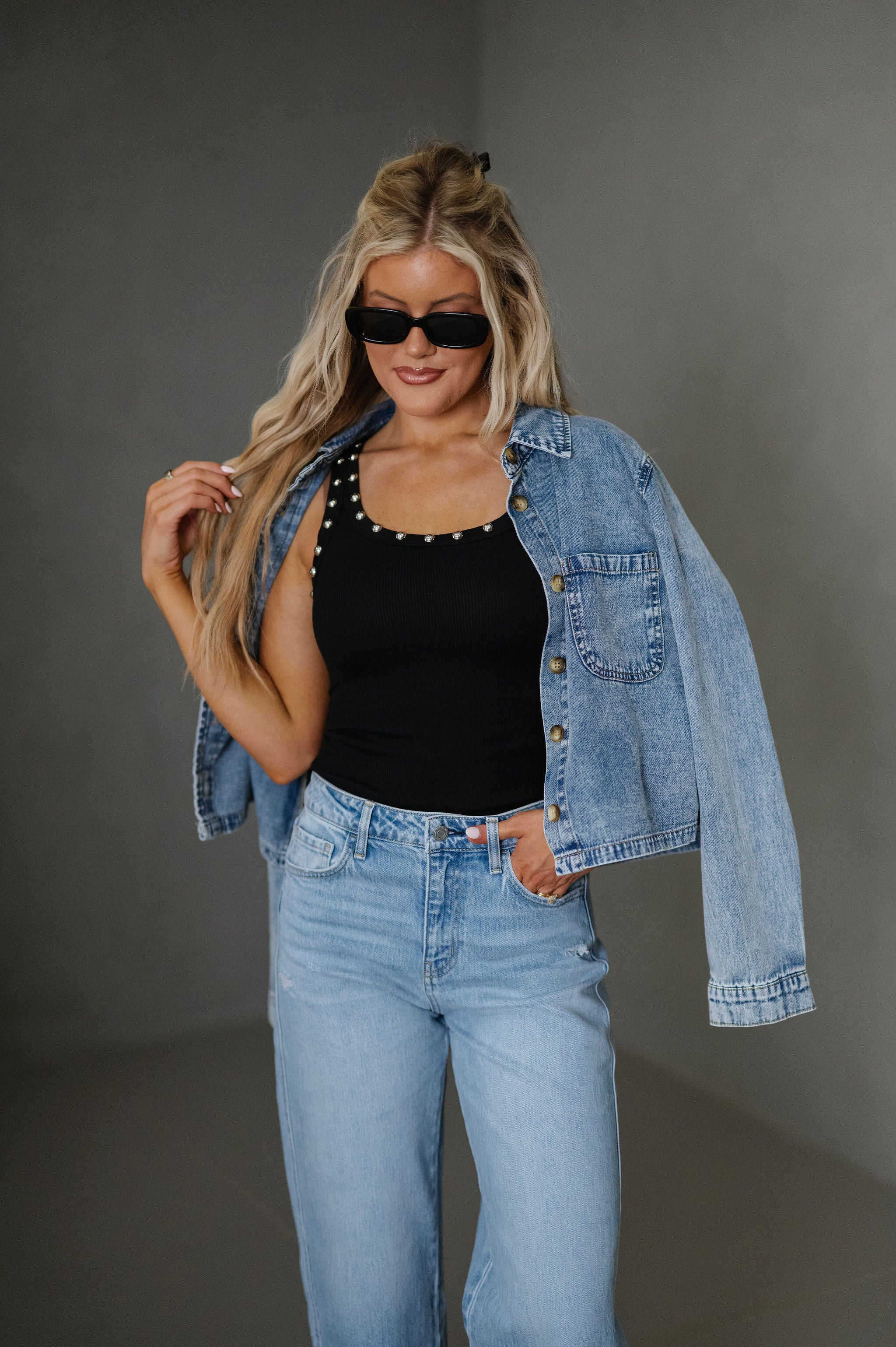 Ruby Collared Top-Denim