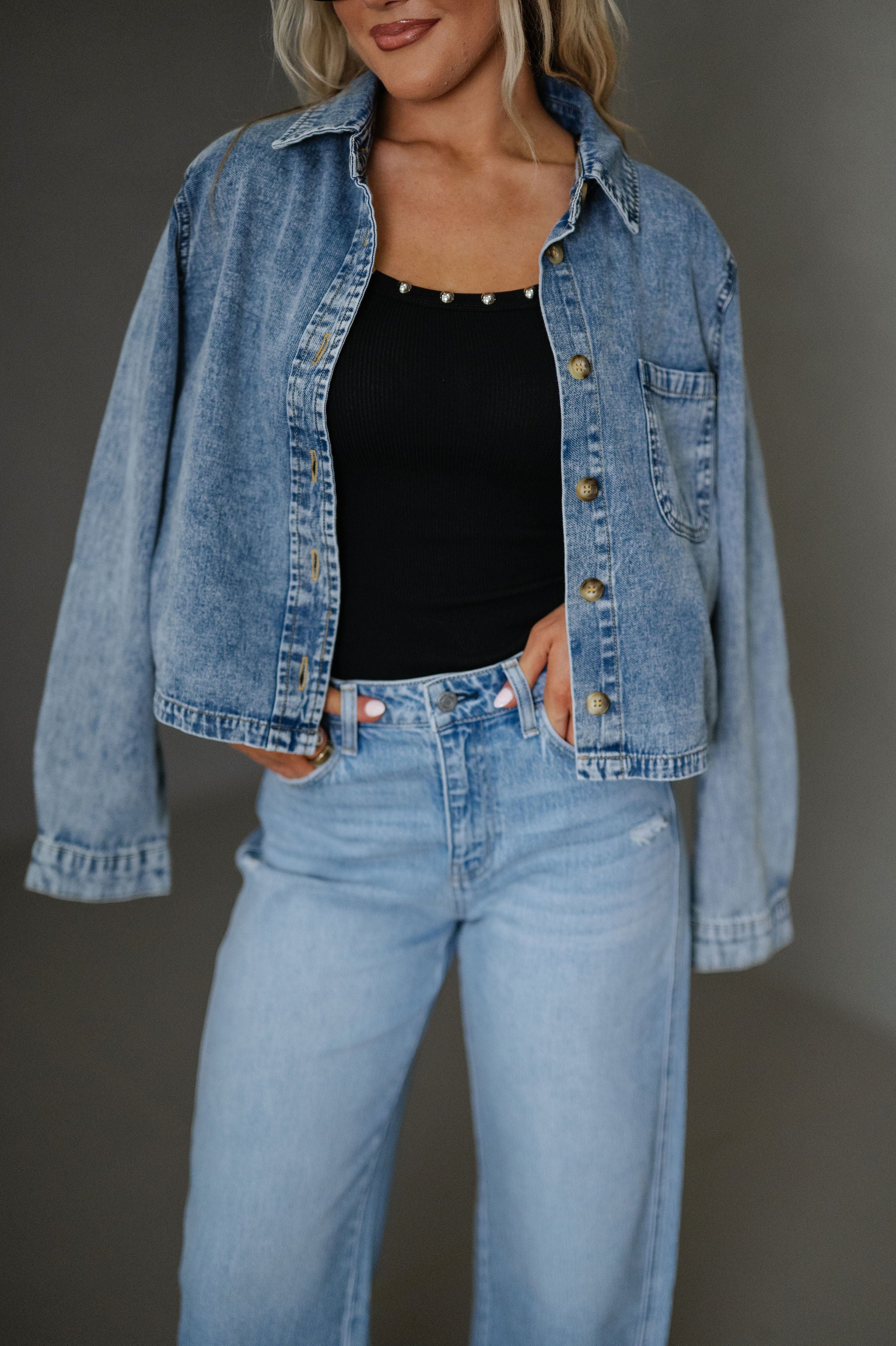 Ruby Collared Top-Denim