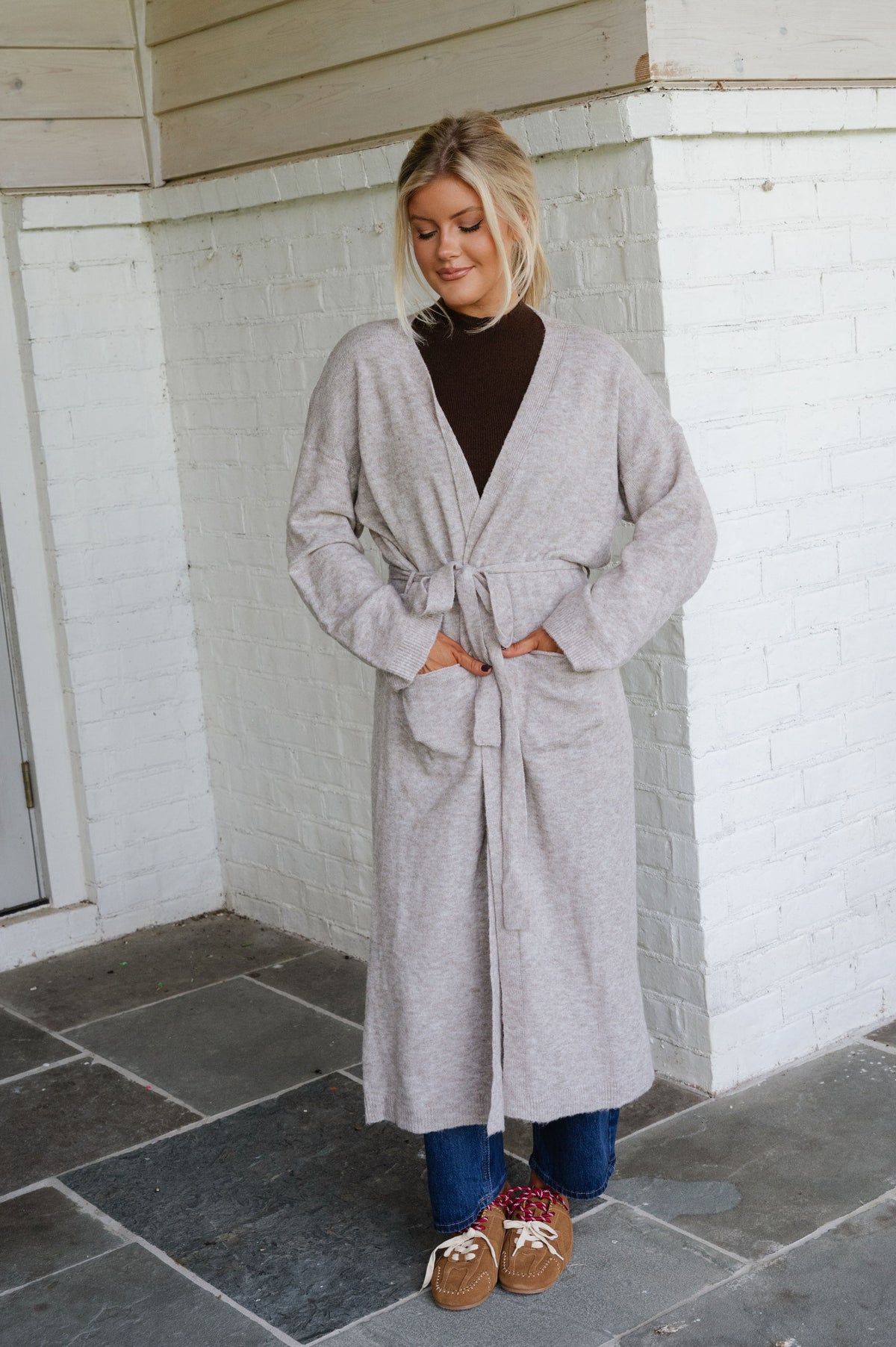 Zoe Tie Cardigan-Light Mocha