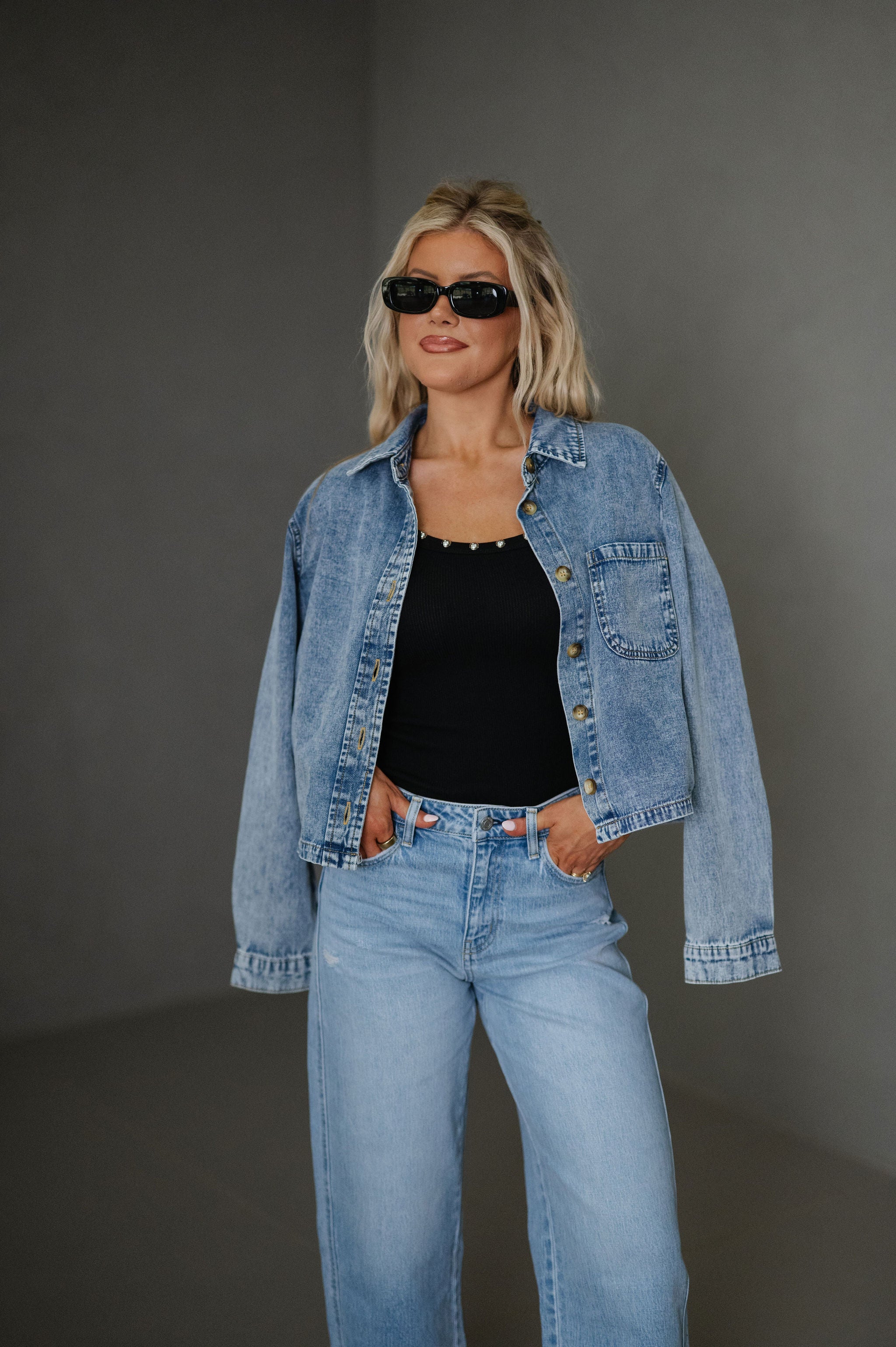 Ruby Collared Top-Denim