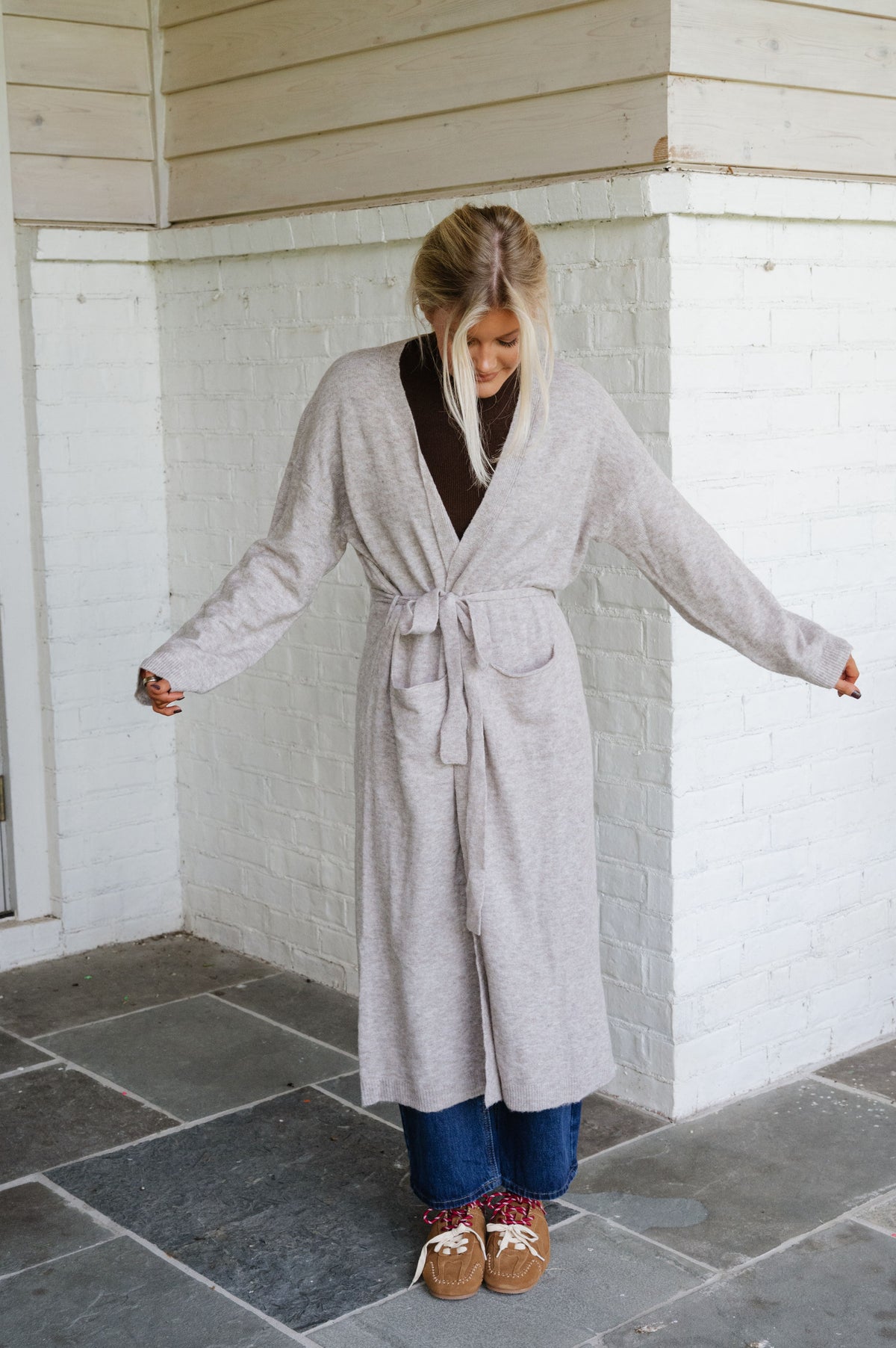 Zoe Tie Cardigan-Light Mocha