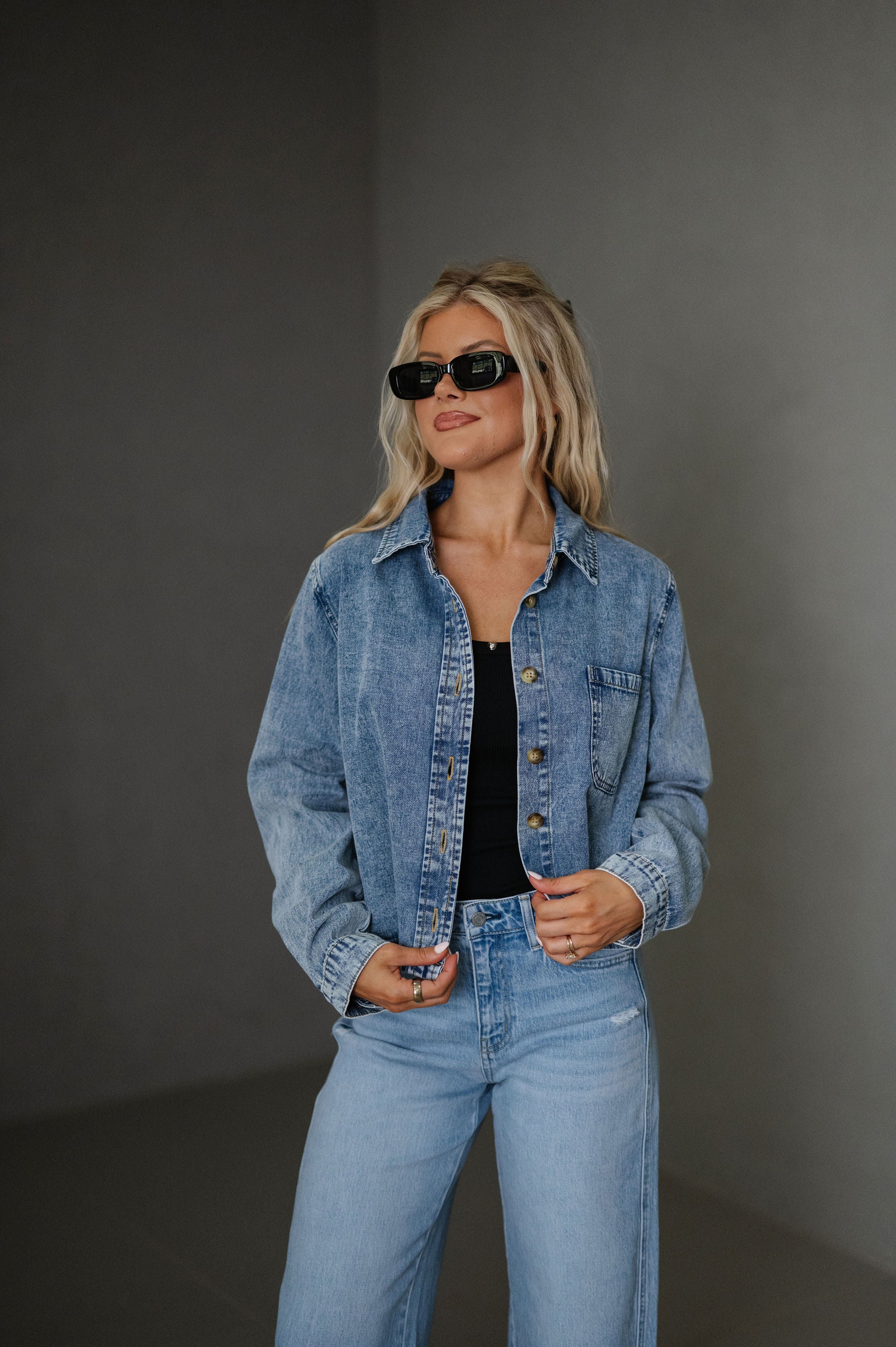 Ruby Collared Top-Denim