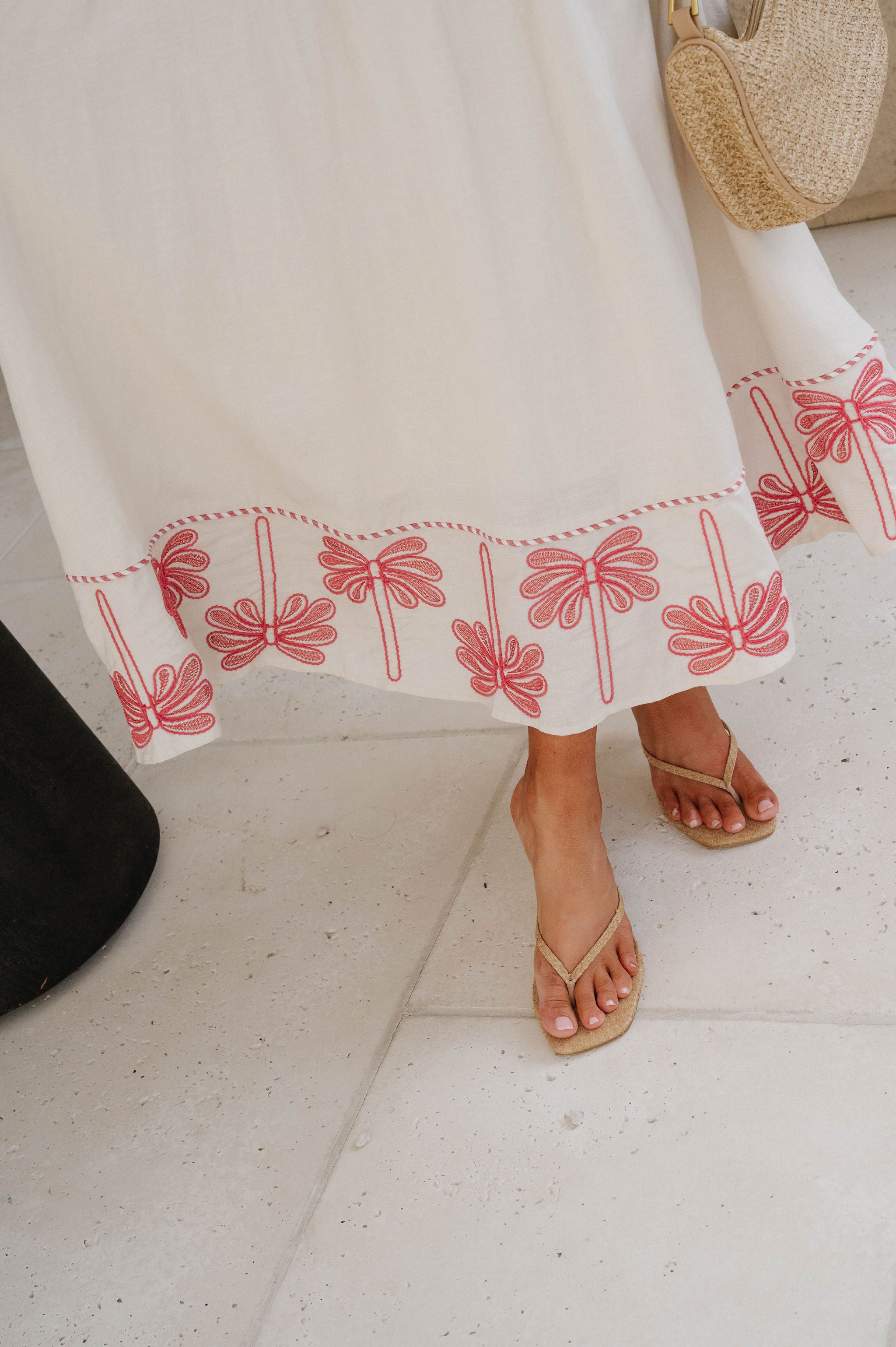Palm Tree Embroidery Linen Dress