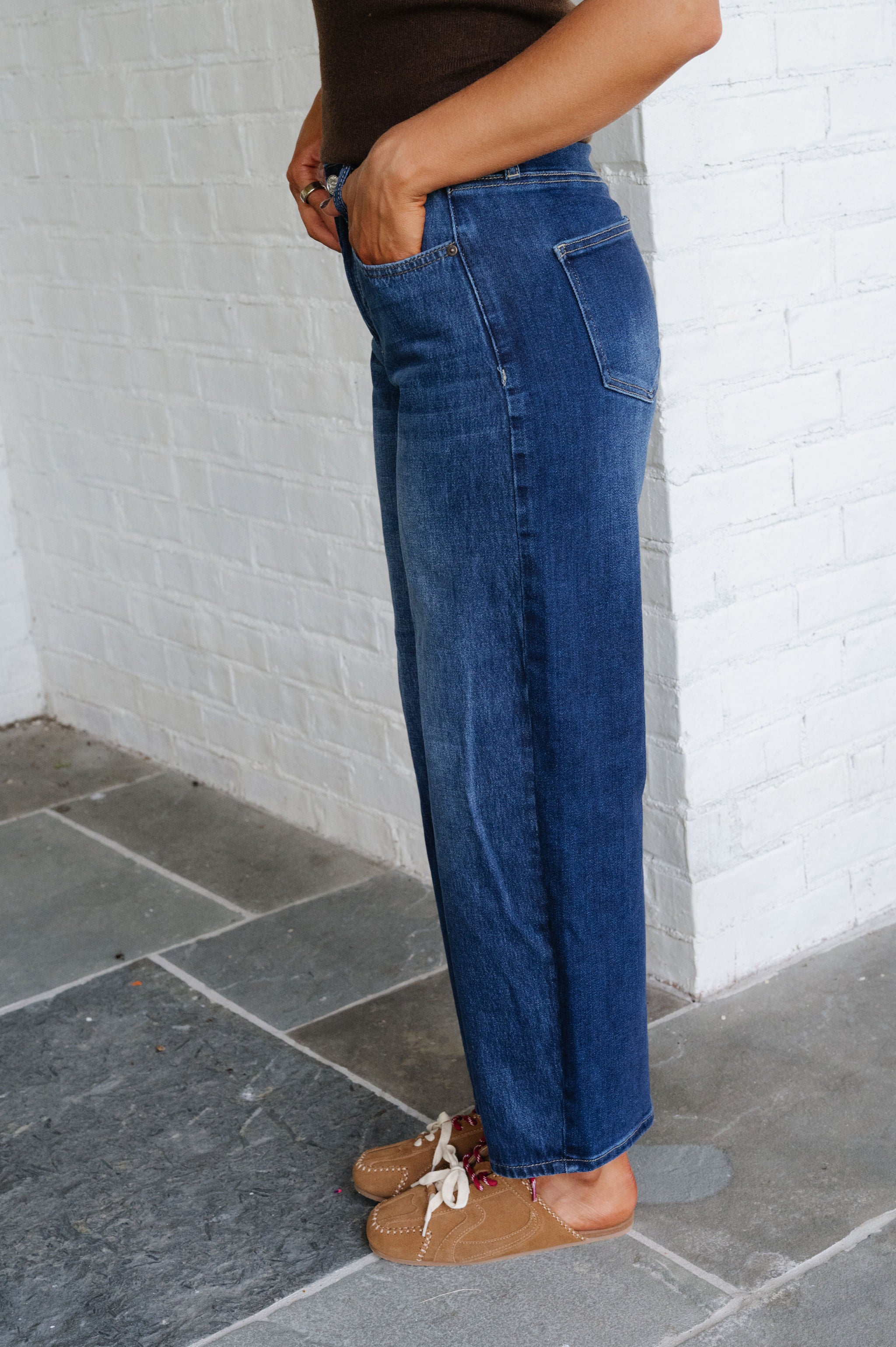 Kit High Rise Barrel Jean-Dark Denim