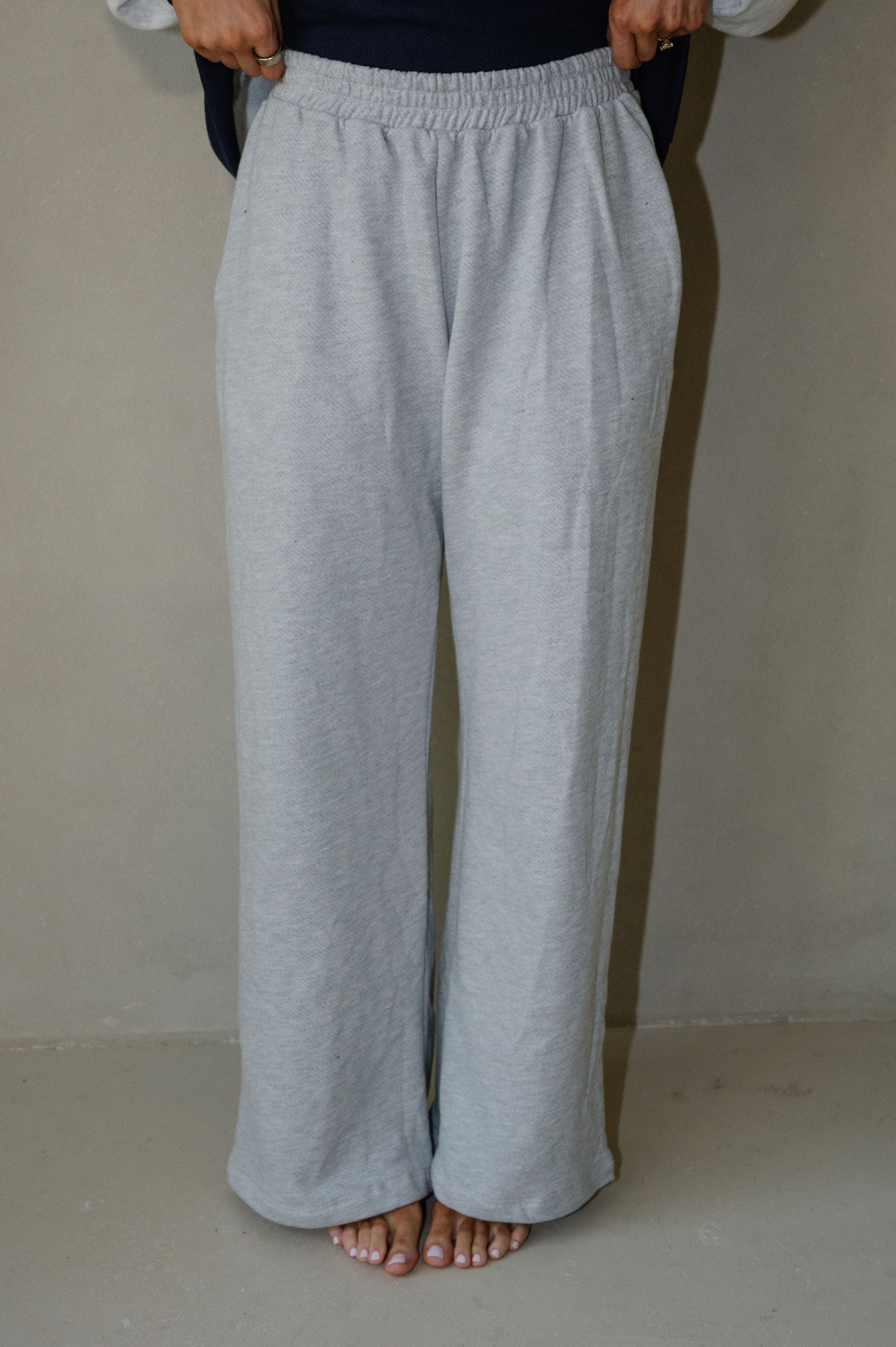 Color Block French Terry Pants Set-Grey