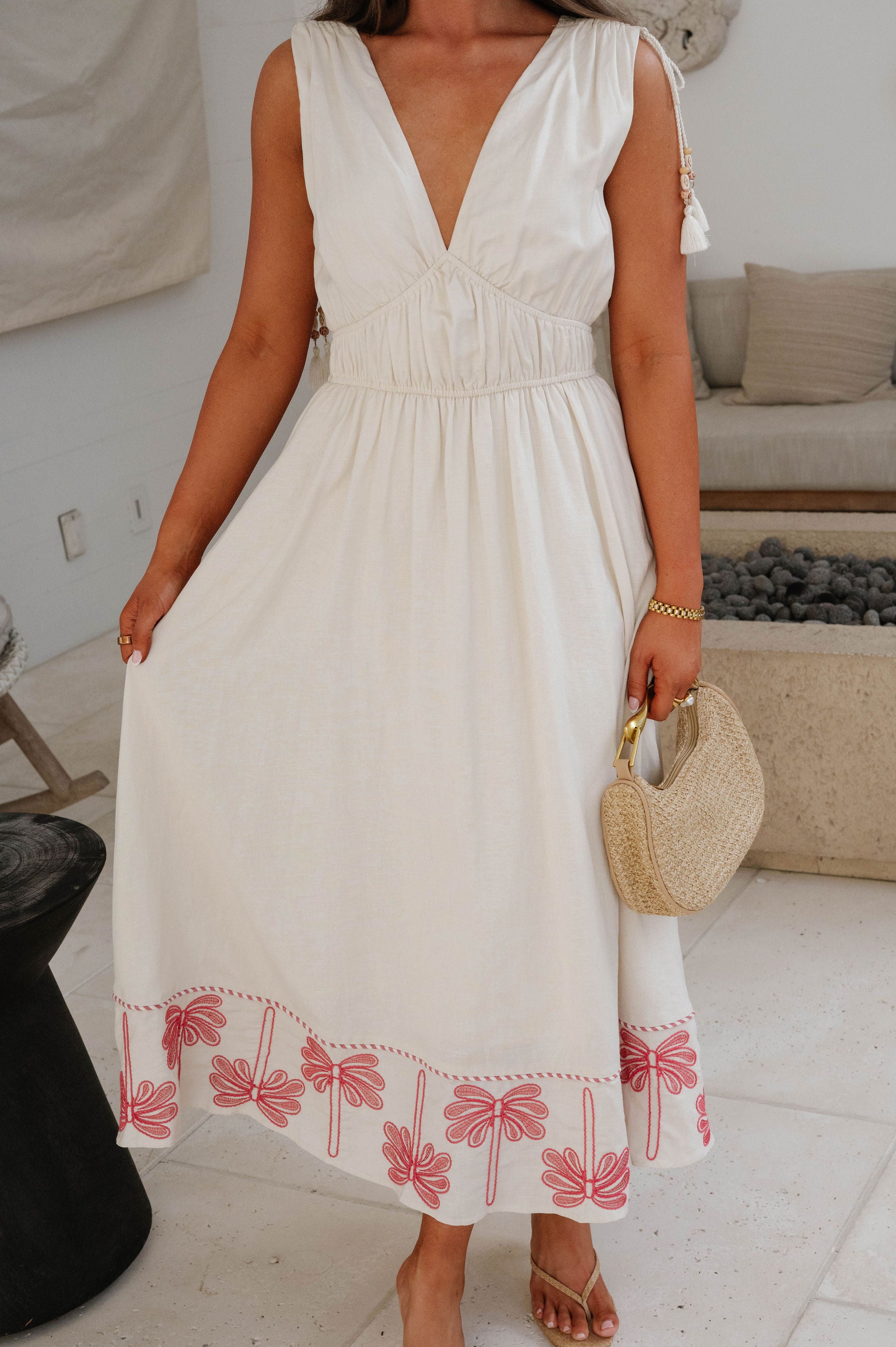 Palm Tree Embroidery Linen Dress