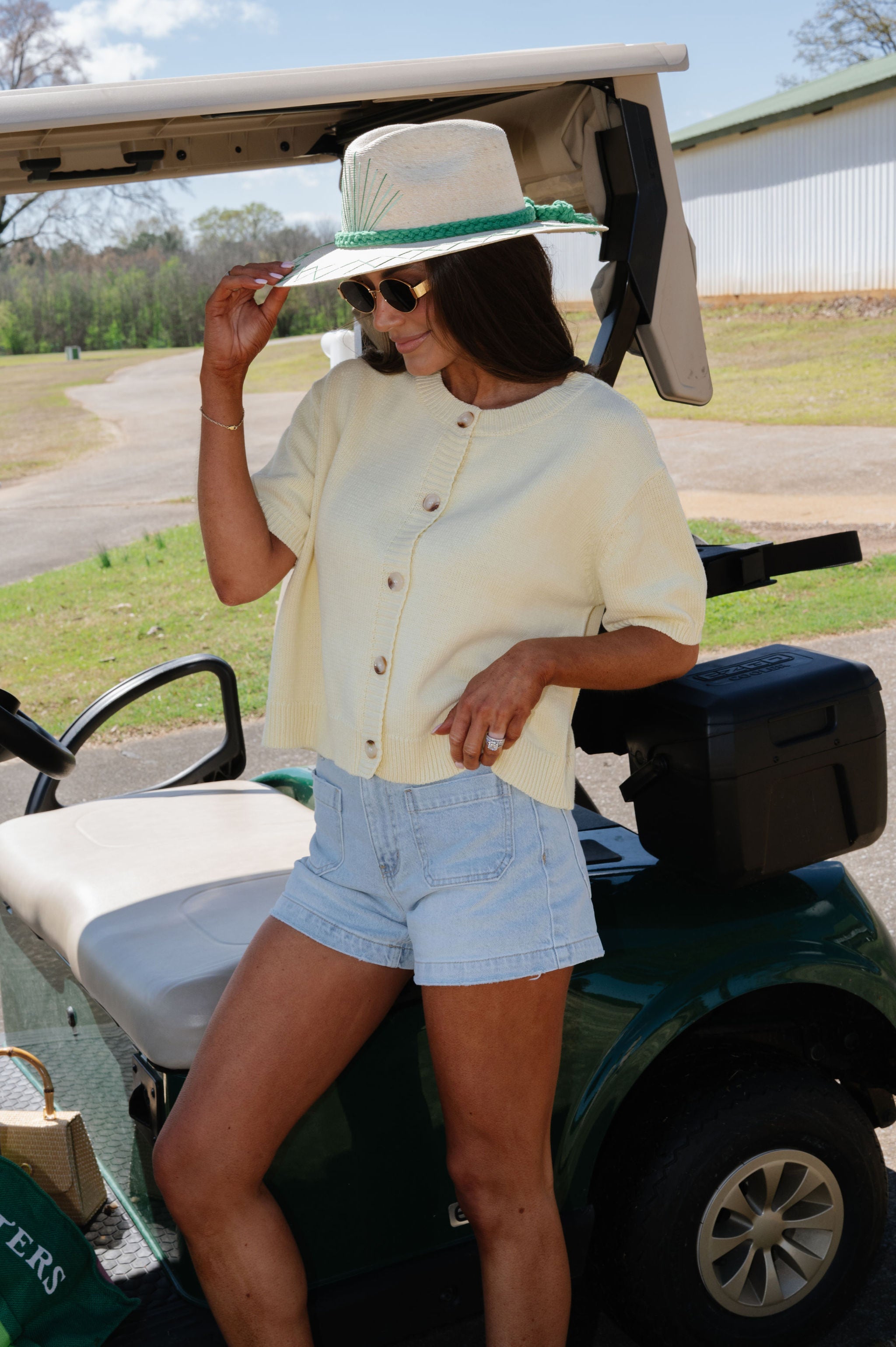 Short Sleeve Sweater Cardigan-Light Yellow