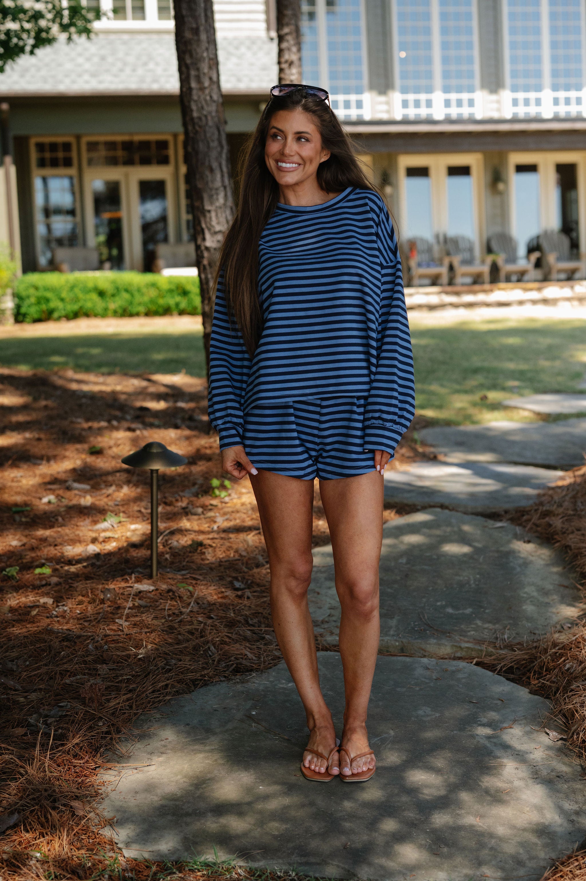 Lexi Striped Short Set-Navy