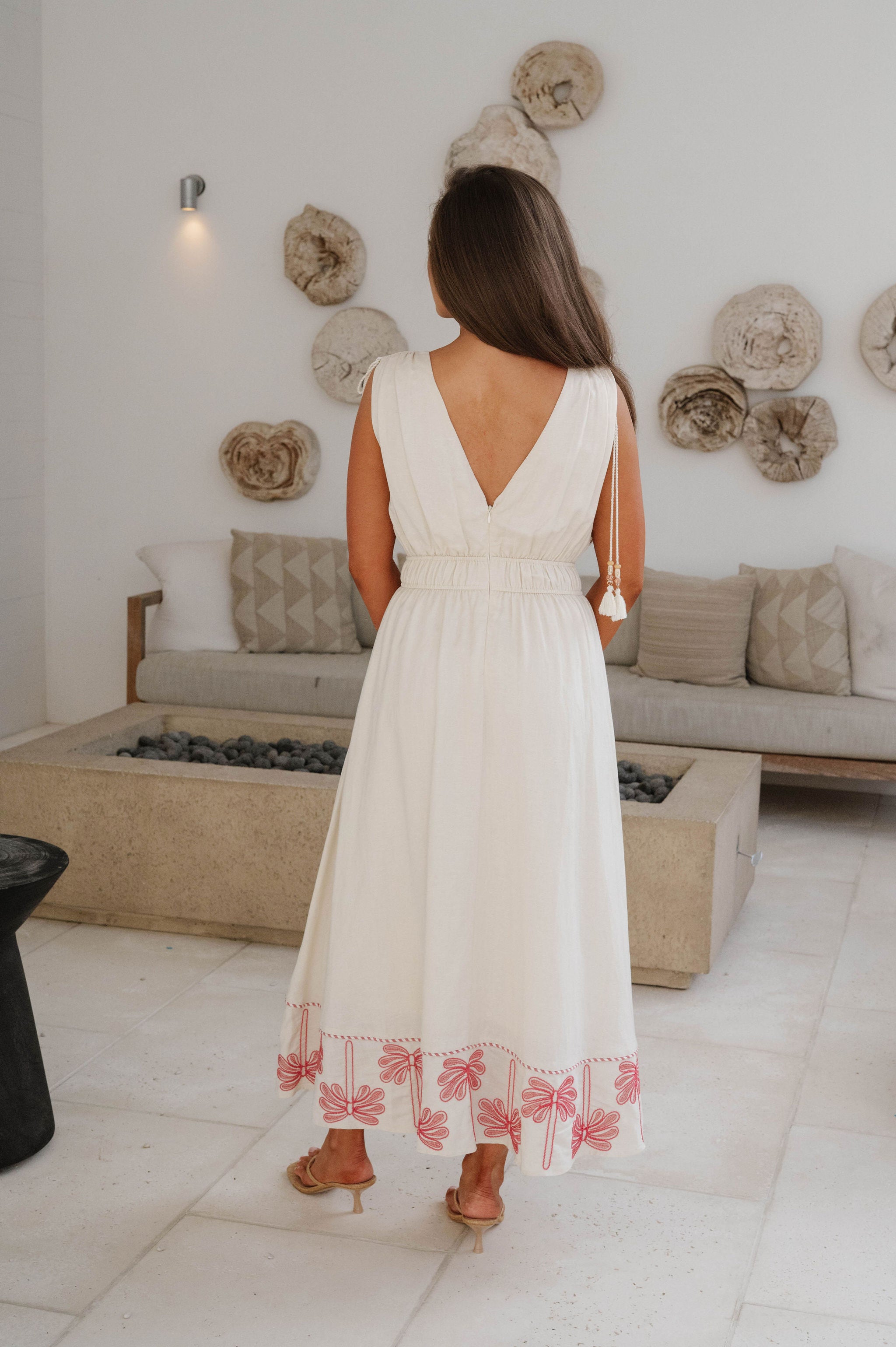 Palm Tree Embroidery Linen Dress