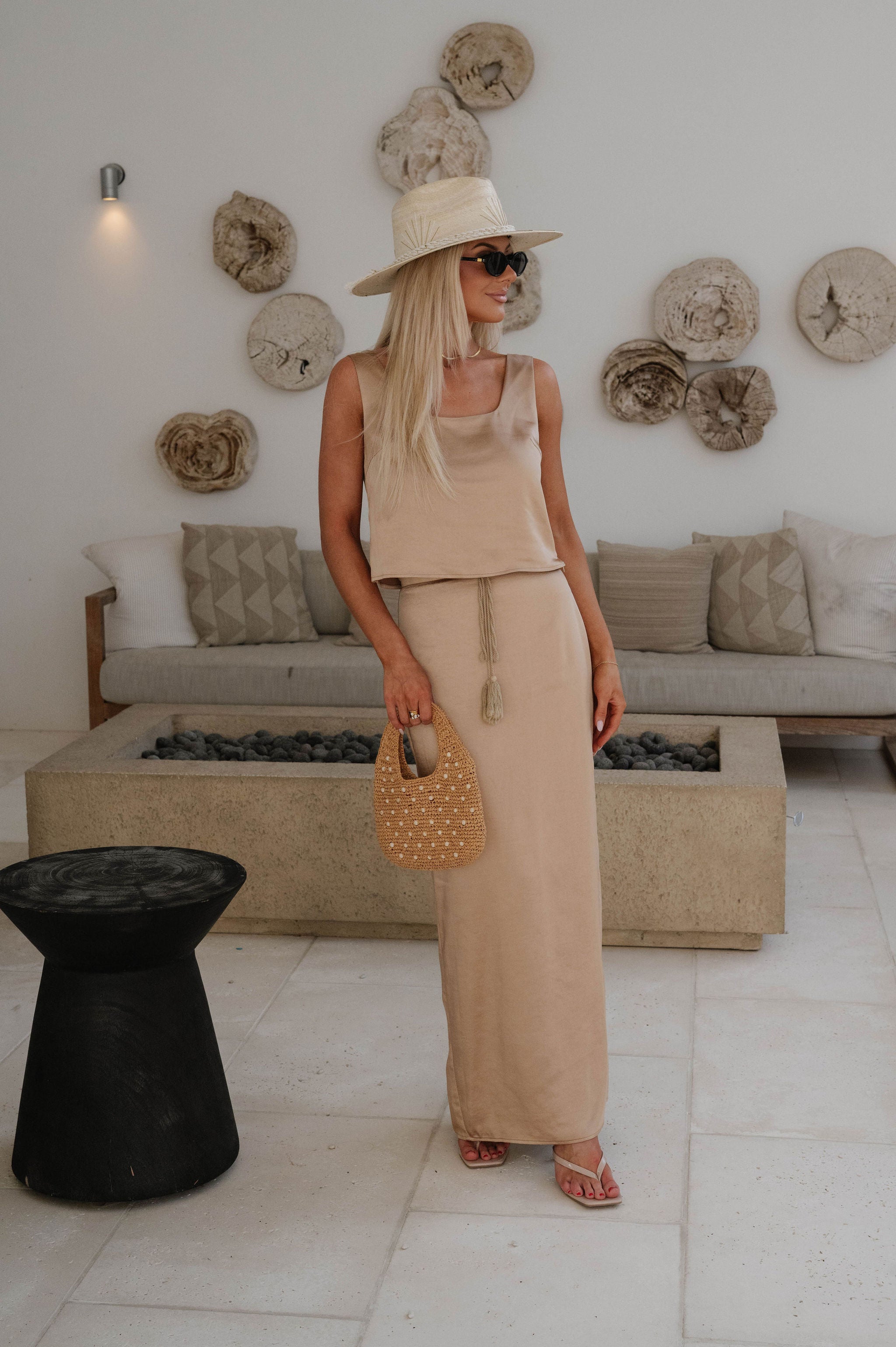 Satin Maxi Skirt Set-Bronze