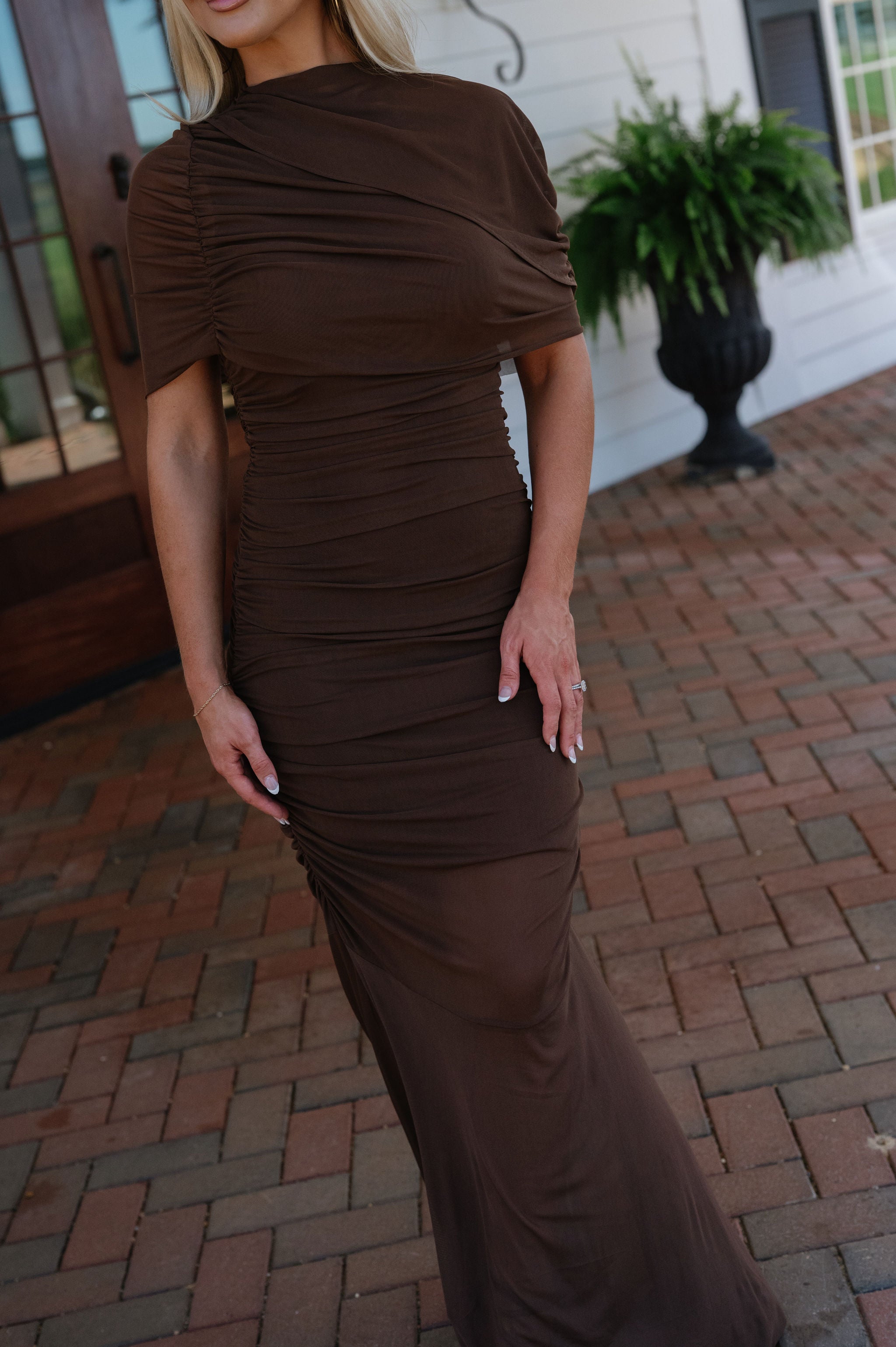 Camila Mesh Maxi Dress-Brown