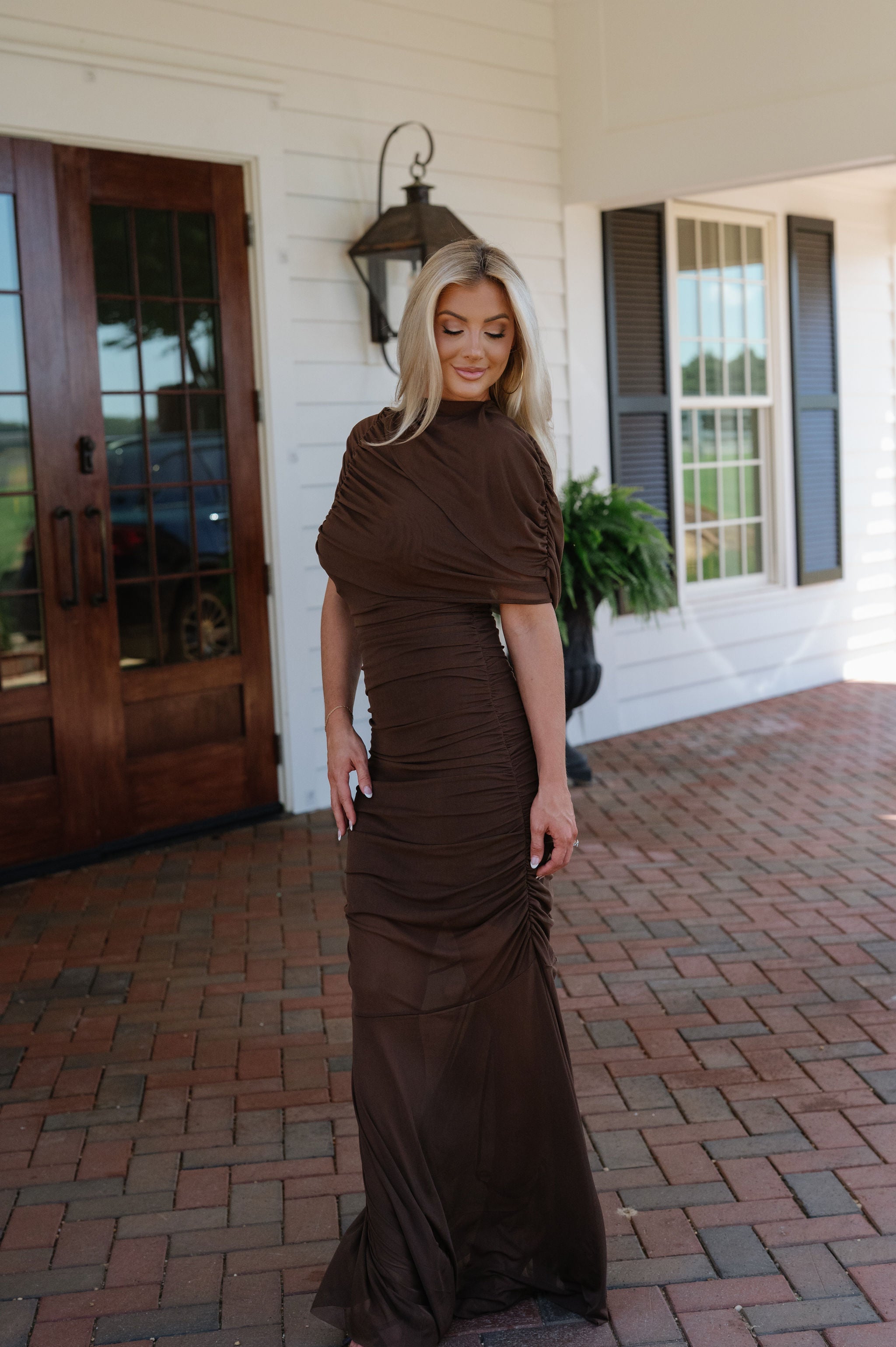 Camila Mesh Maxi Dress-Brown