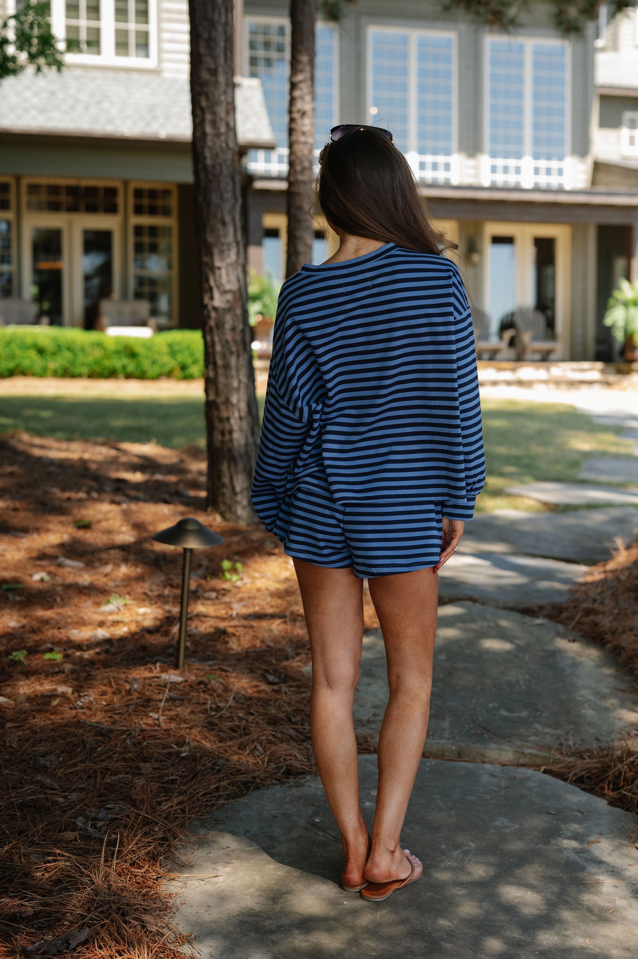 Lexi Striped Short Set-Navy