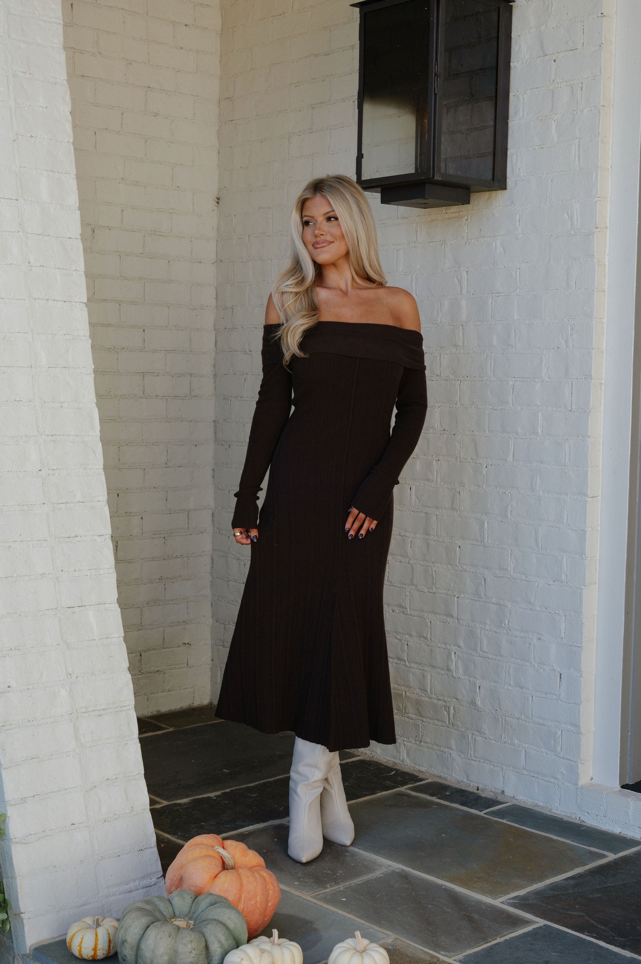 Reenie OTS Dress-Dark Brown