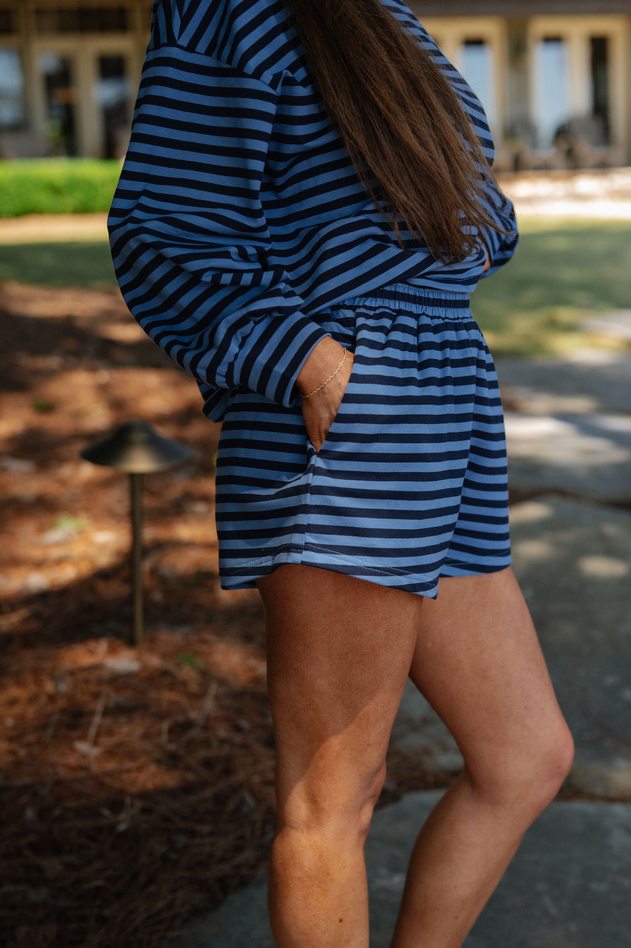 Lexi Striped Short Set-Navy