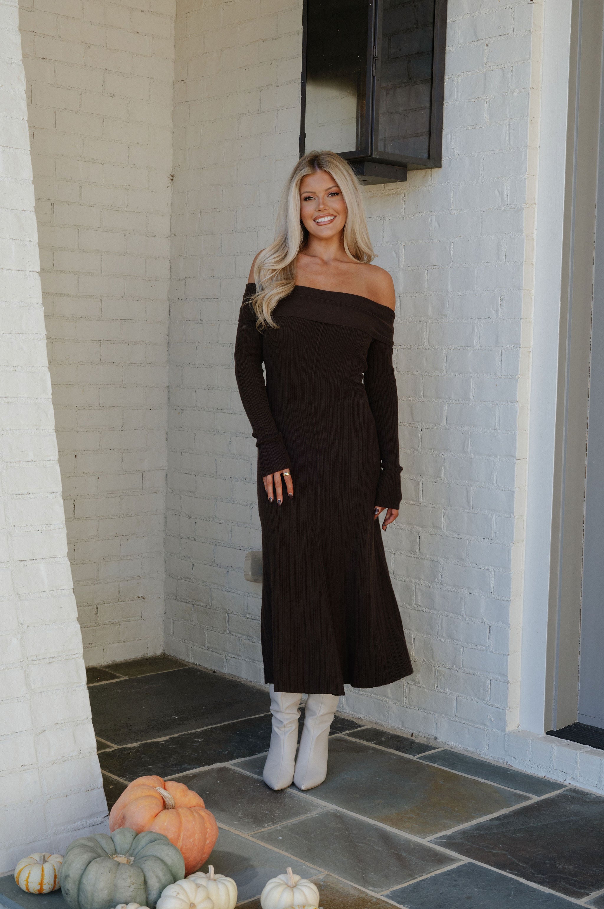 Reenie OTS Dress-Dark Brown