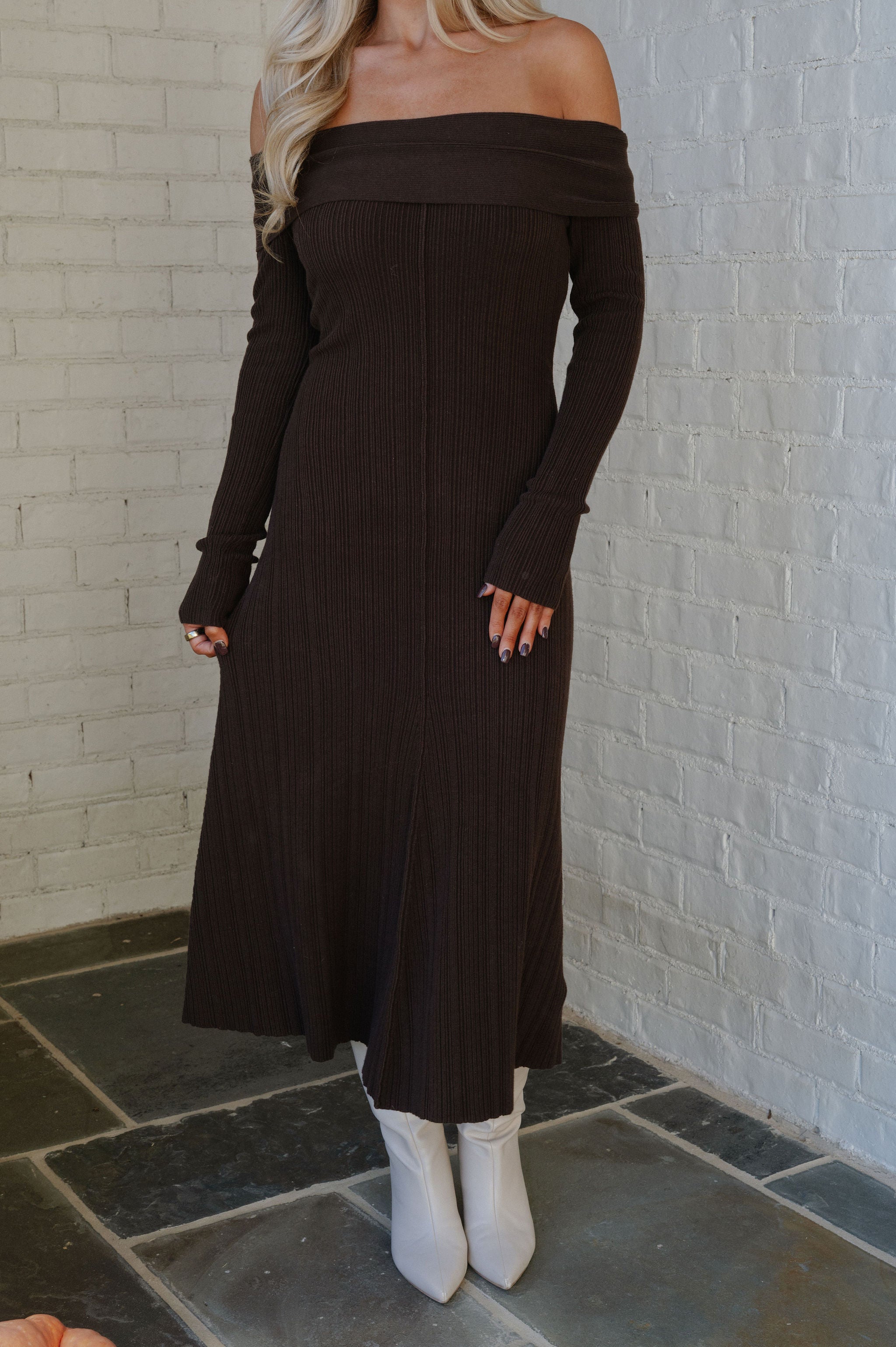 Reenie OTS Dress-Dark Brown