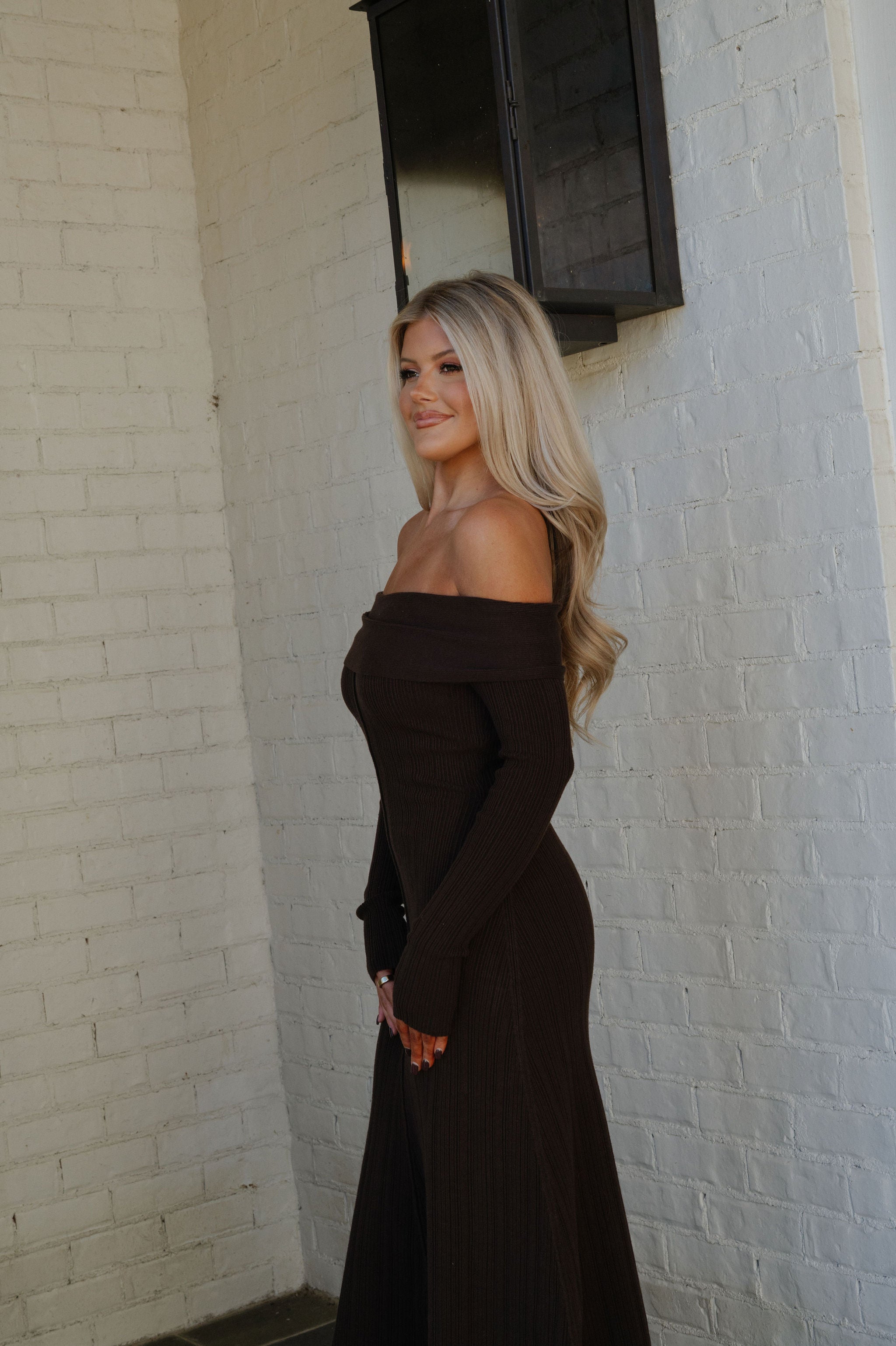Reenie OTS Dress-Dark Brown