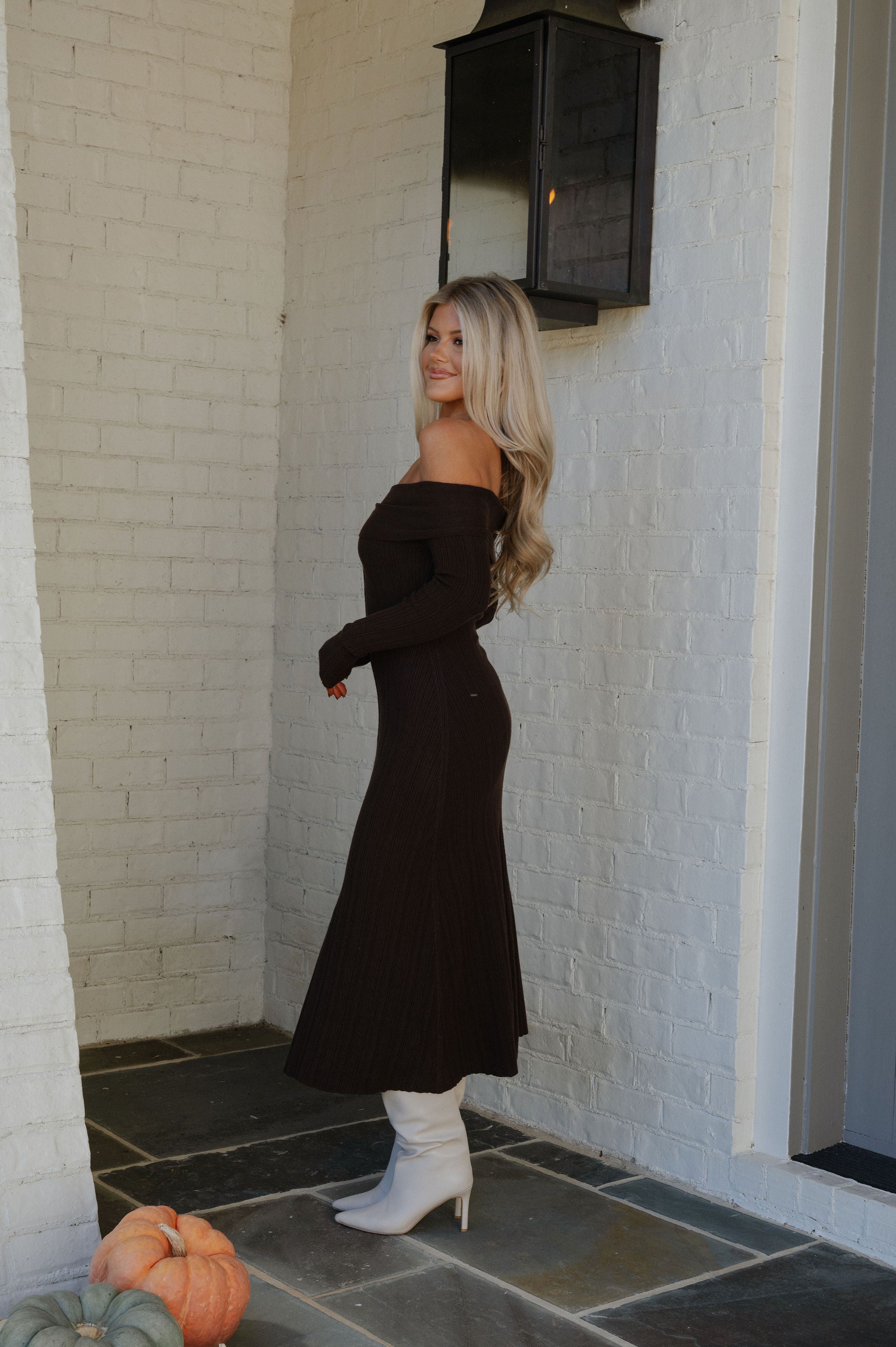 Reenie OTS Dress-Dark Brown
