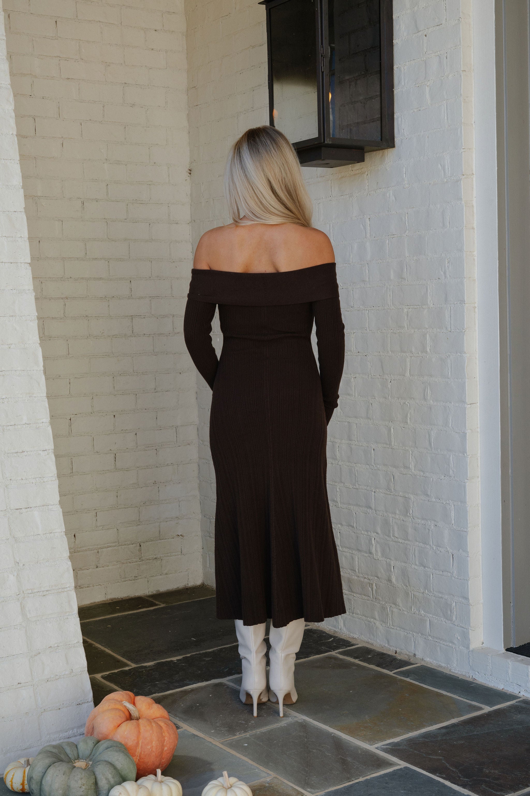 Reenie OTS Dress-Dark Brown