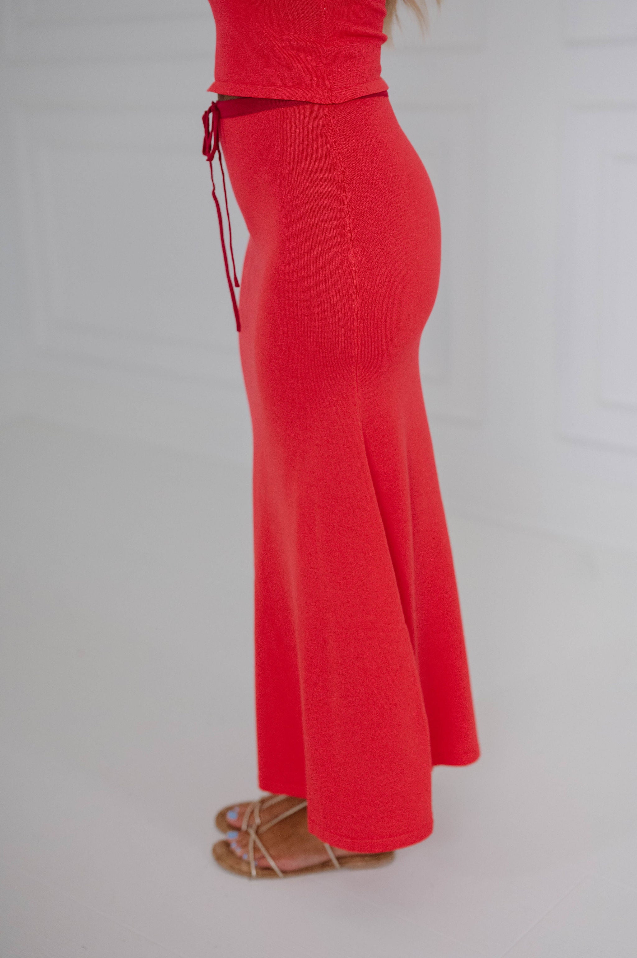 Vivid Midi Skirt Set-Red