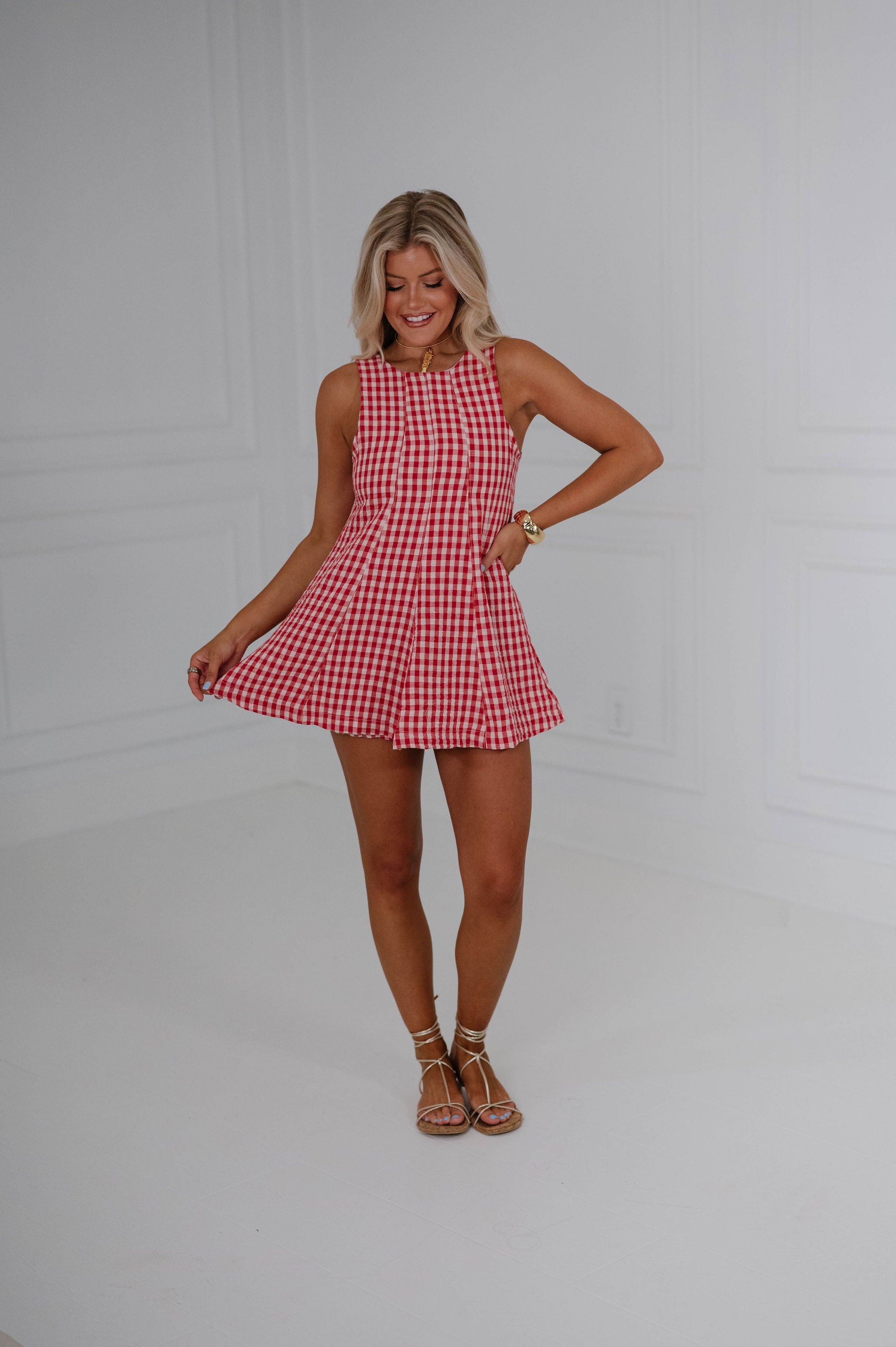 Flared Hem Mini Romper-Red