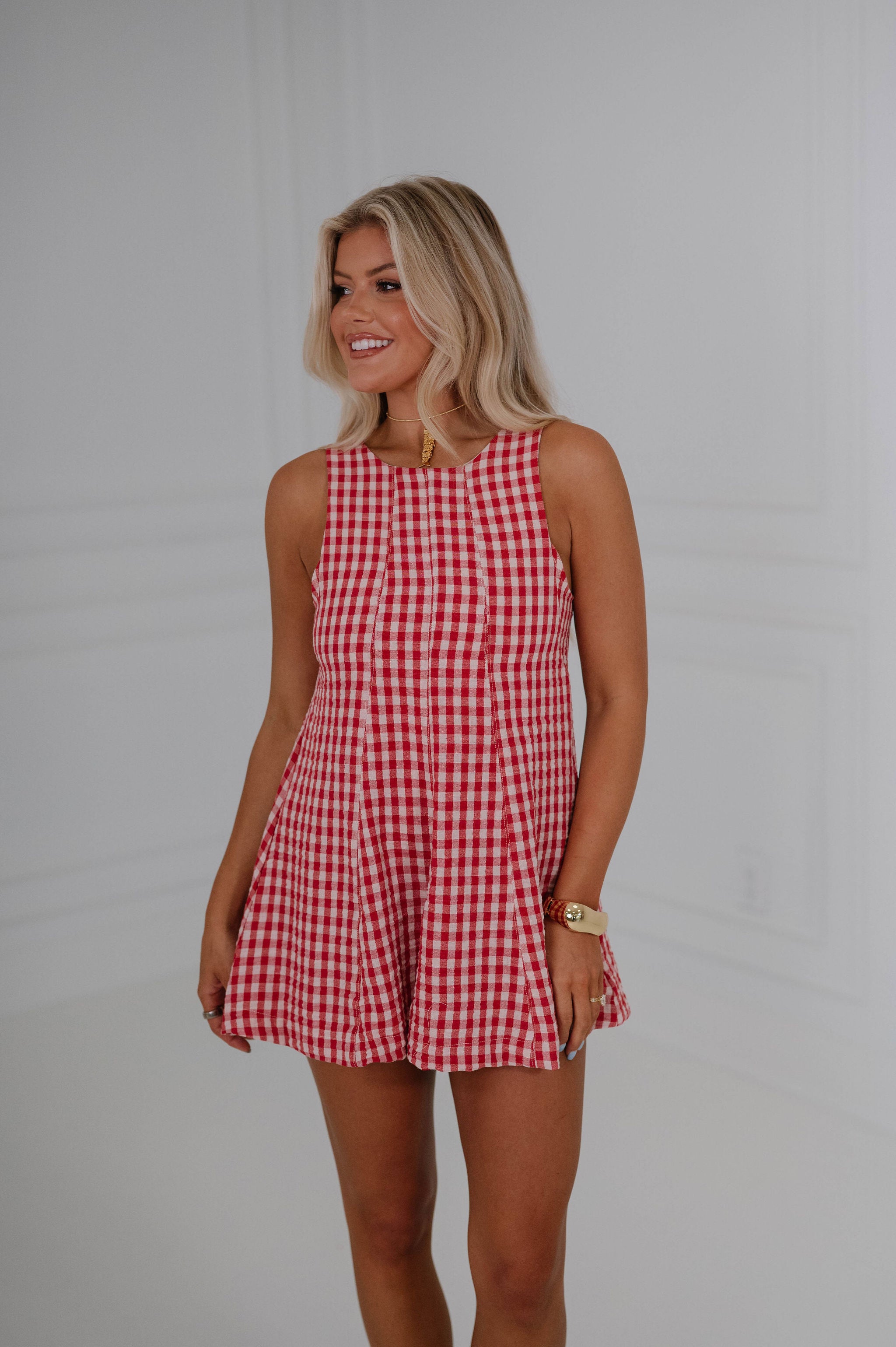 Flared Hem Mini Romper-Red