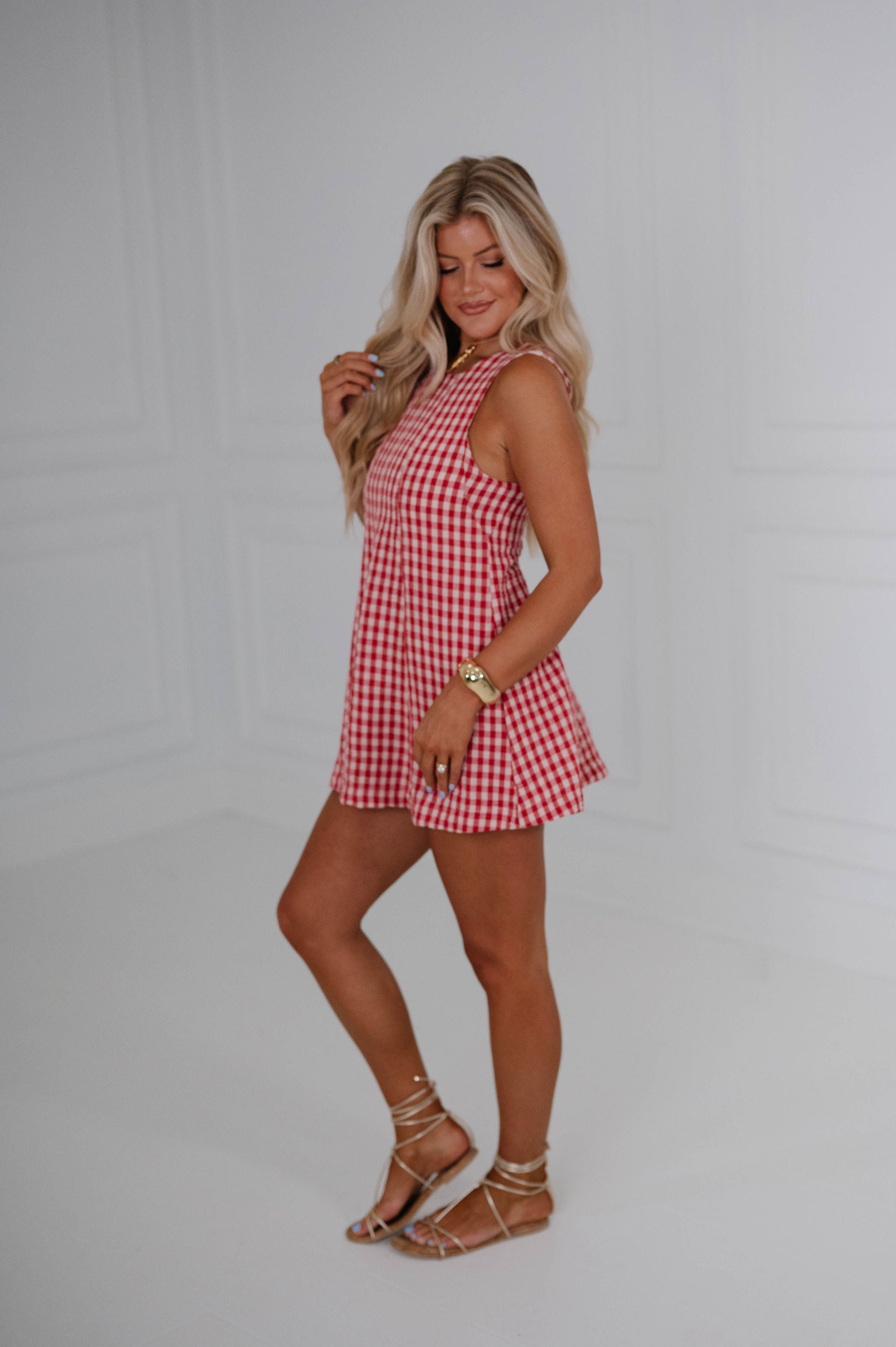Flared Hem Mini Romper-Red