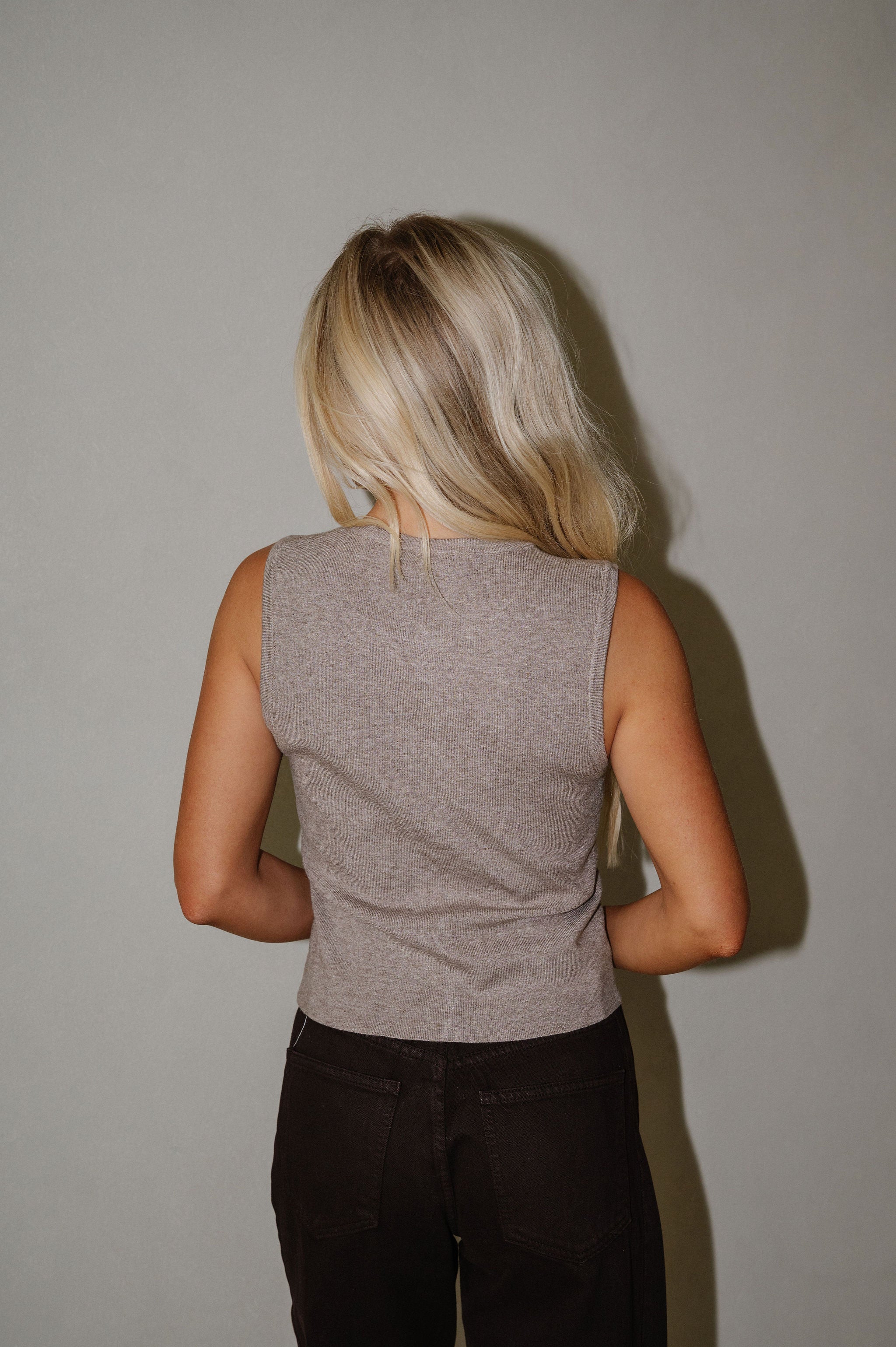 Button Front Sleeveless Sweater Top-Brown