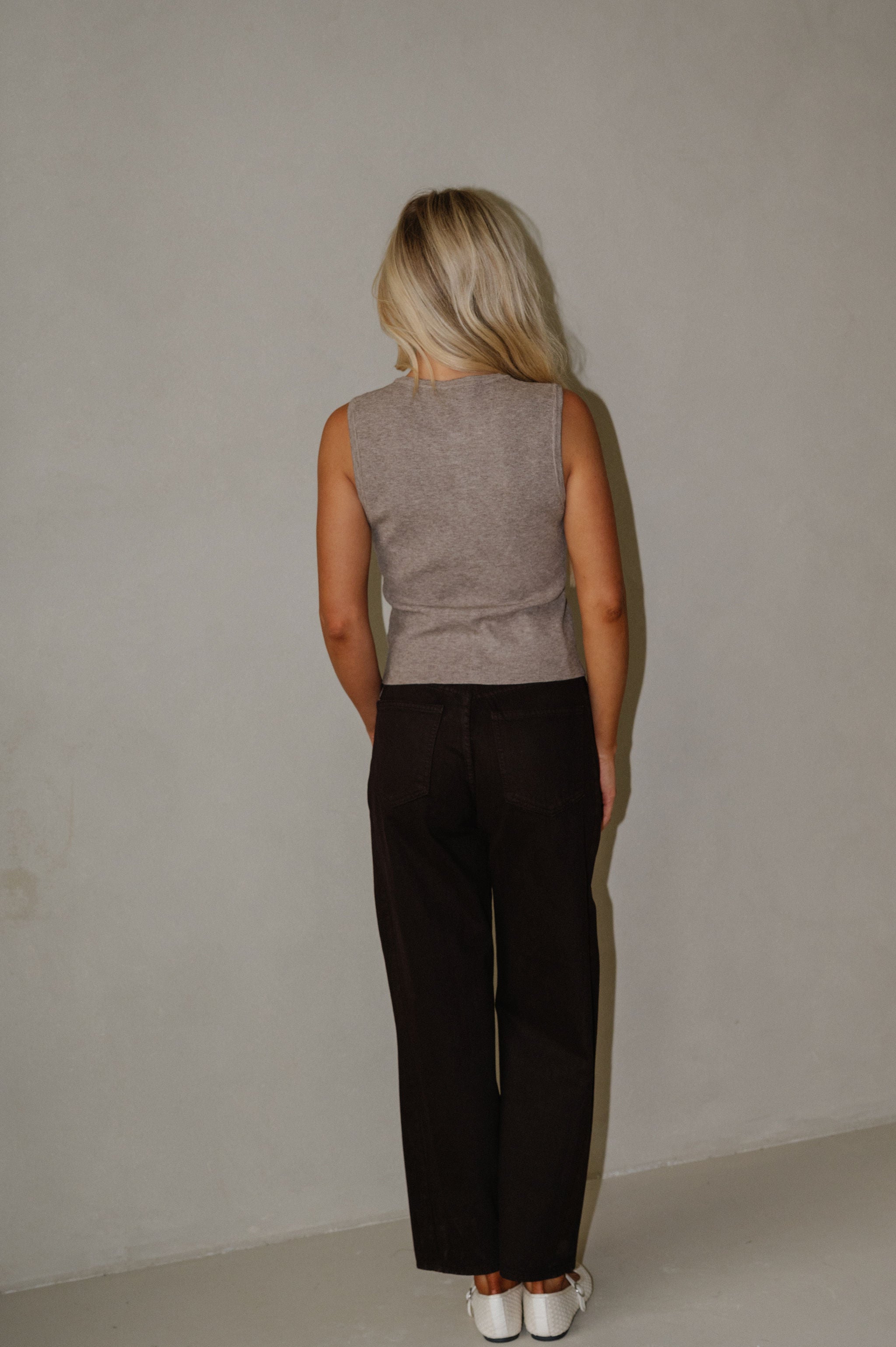 Button Front Sleeveless Sweater Top-Brown