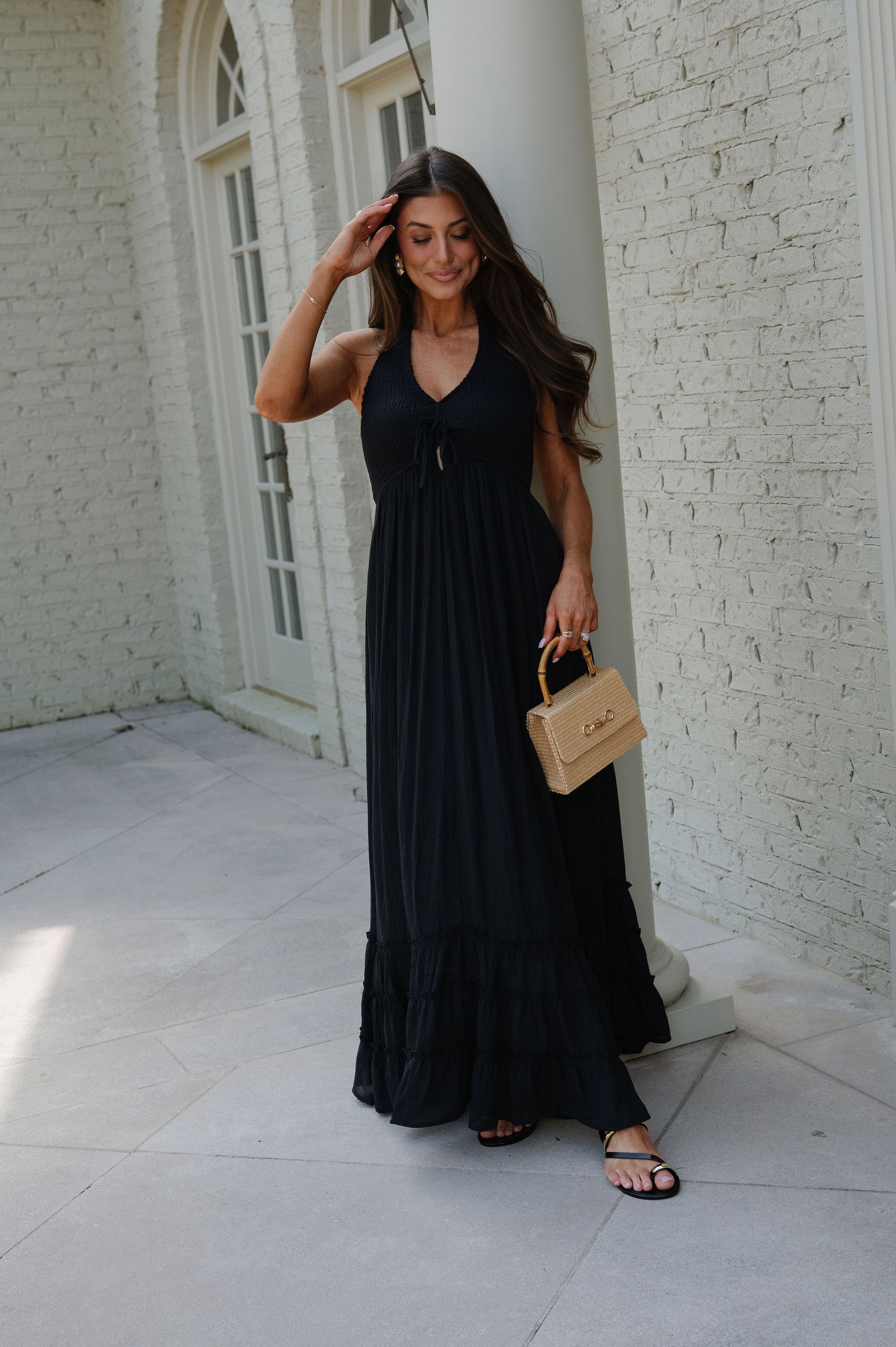 Greer Smocked Maxi Dress-Black