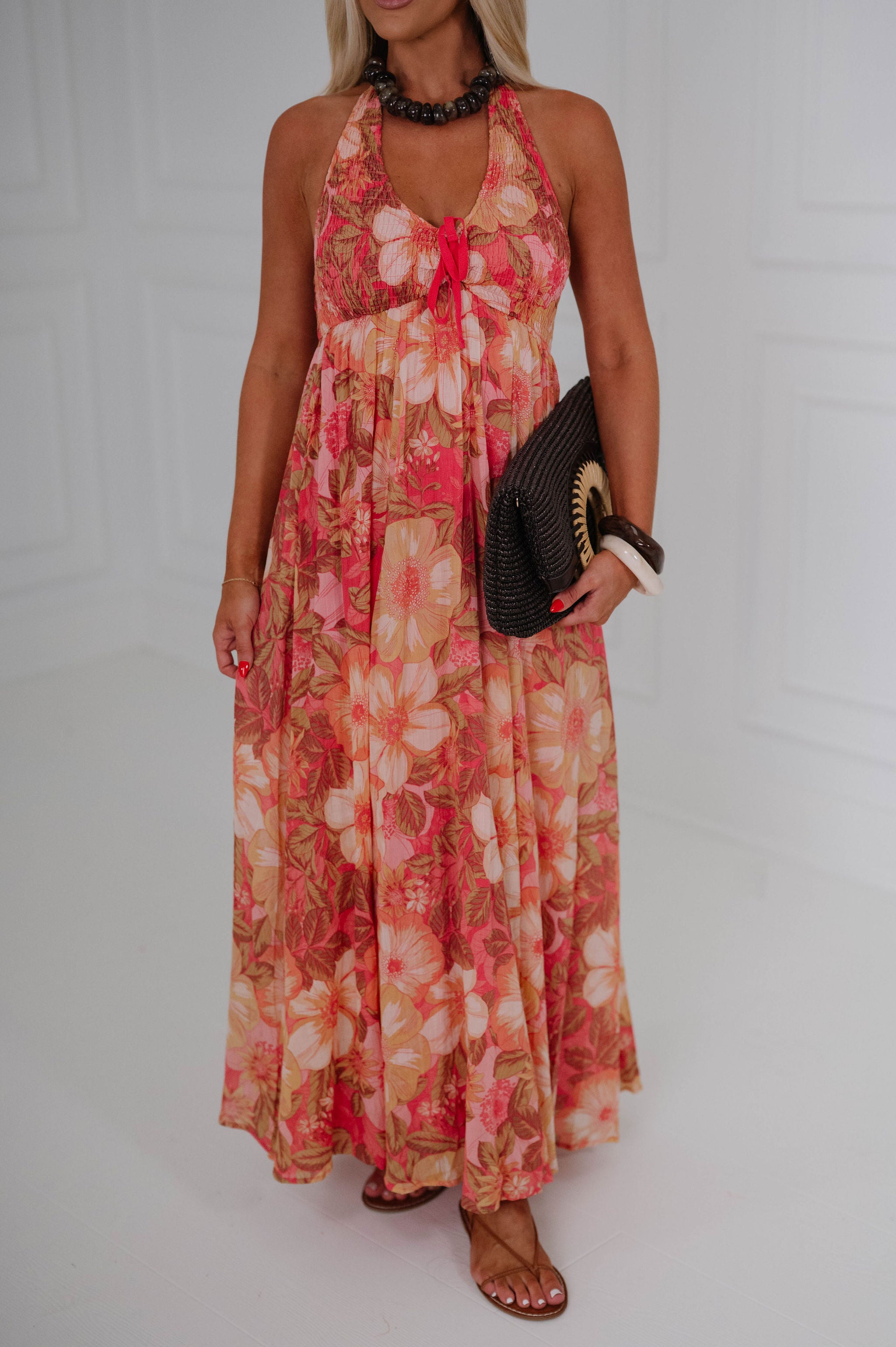 Hope Maxi Dress-Coral Multi