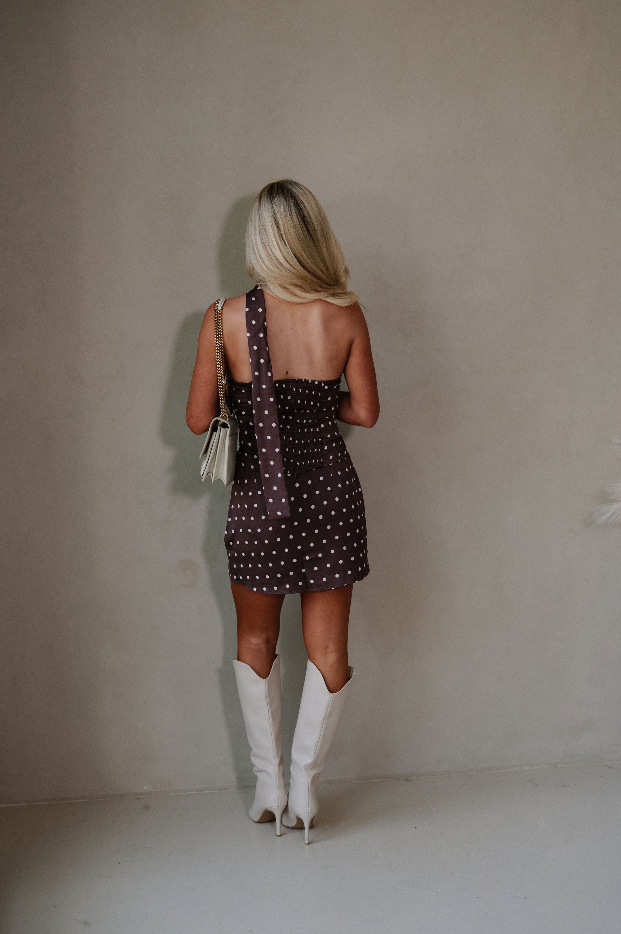 Mari Polka Dot Skirt Set-Dark Brown
