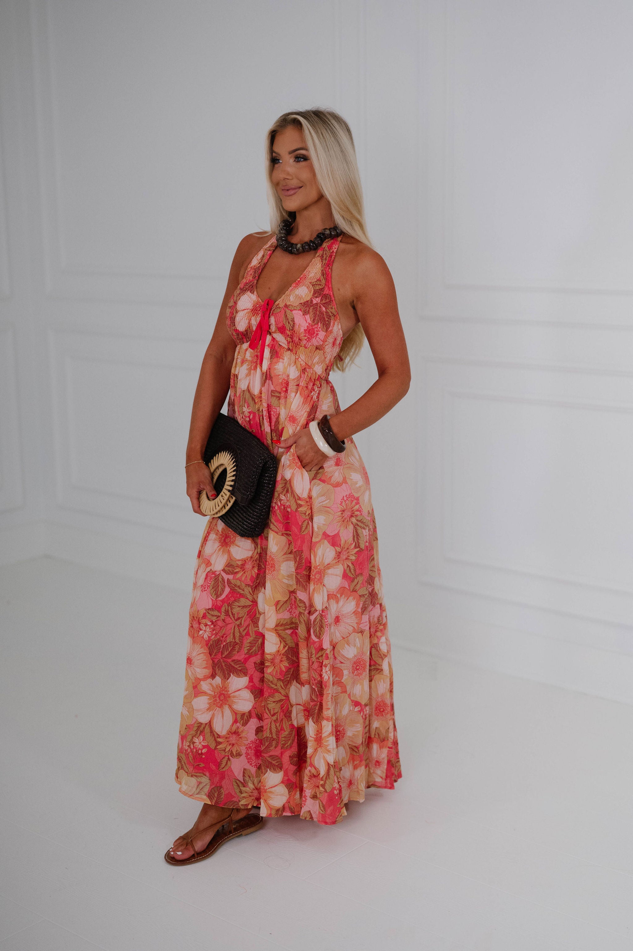 Hope Maxi Dress-Coral Multi
