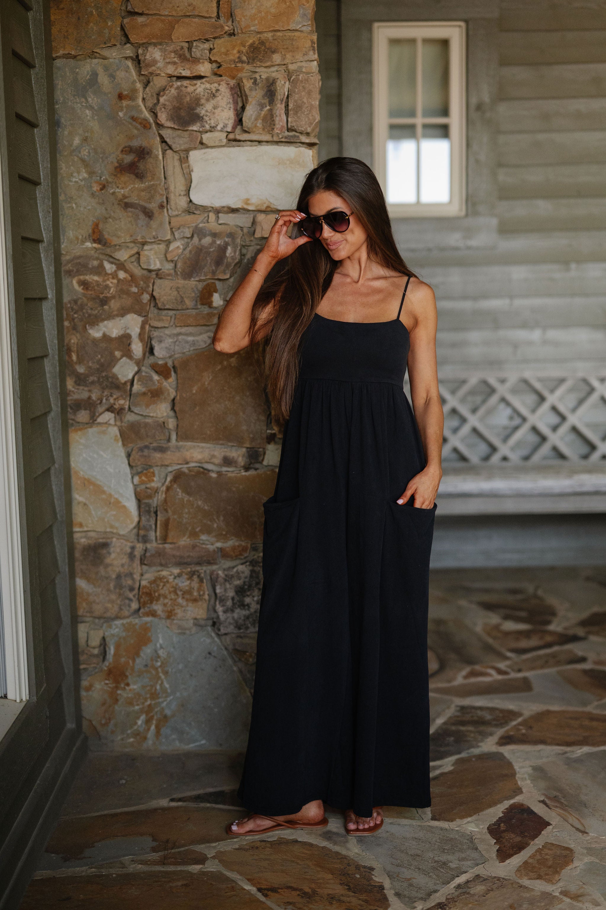 Strappy Empire Wide Leg Jumpsuit-Black