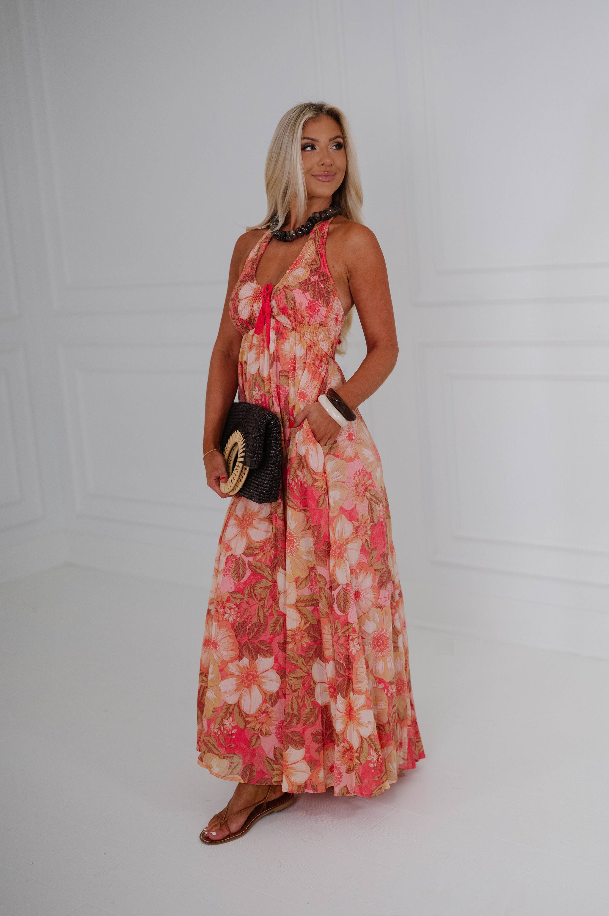 Hope Maxi Dress-Coral Multi