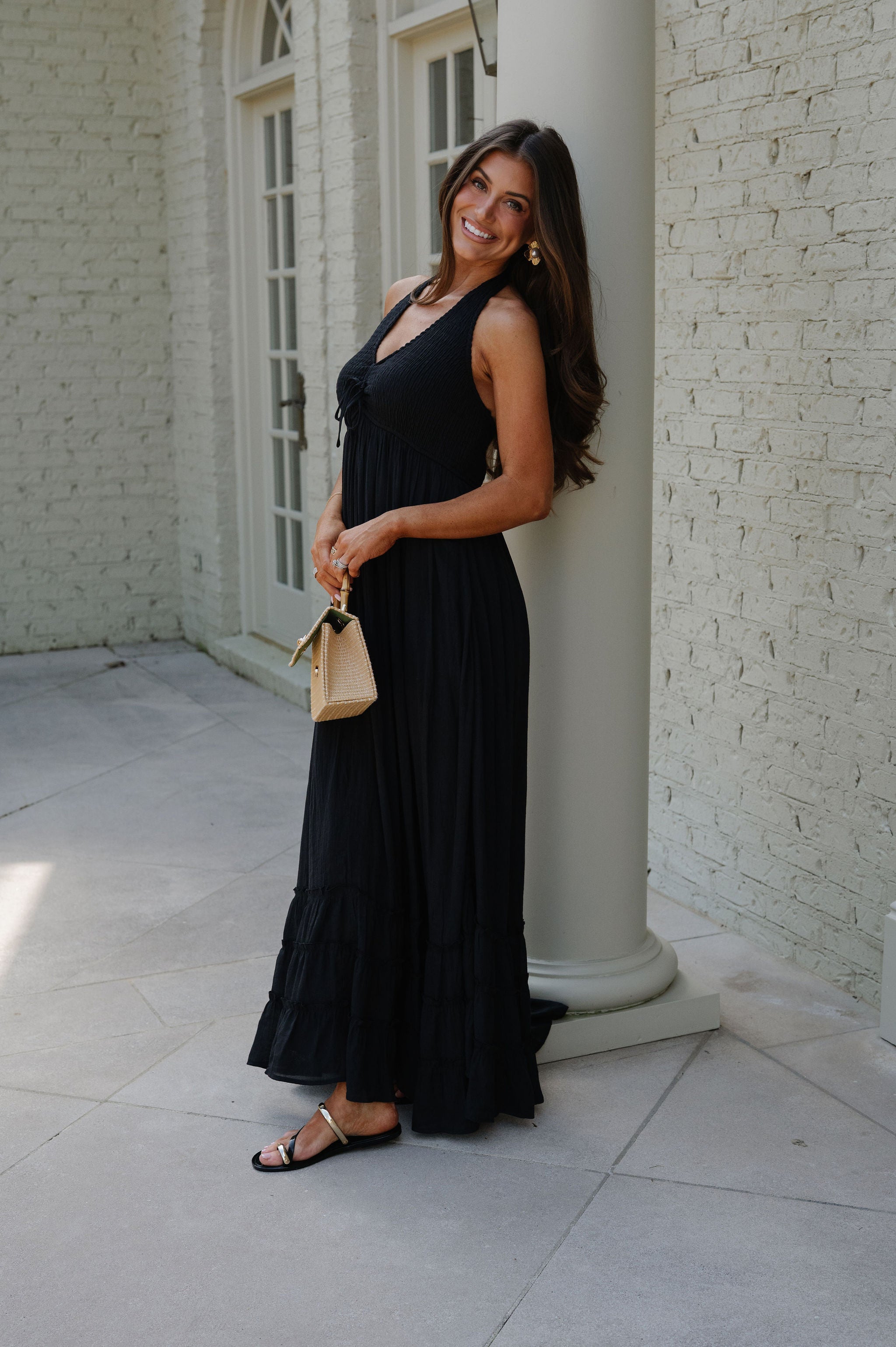 Greer Smocked Maxi Dress-Black