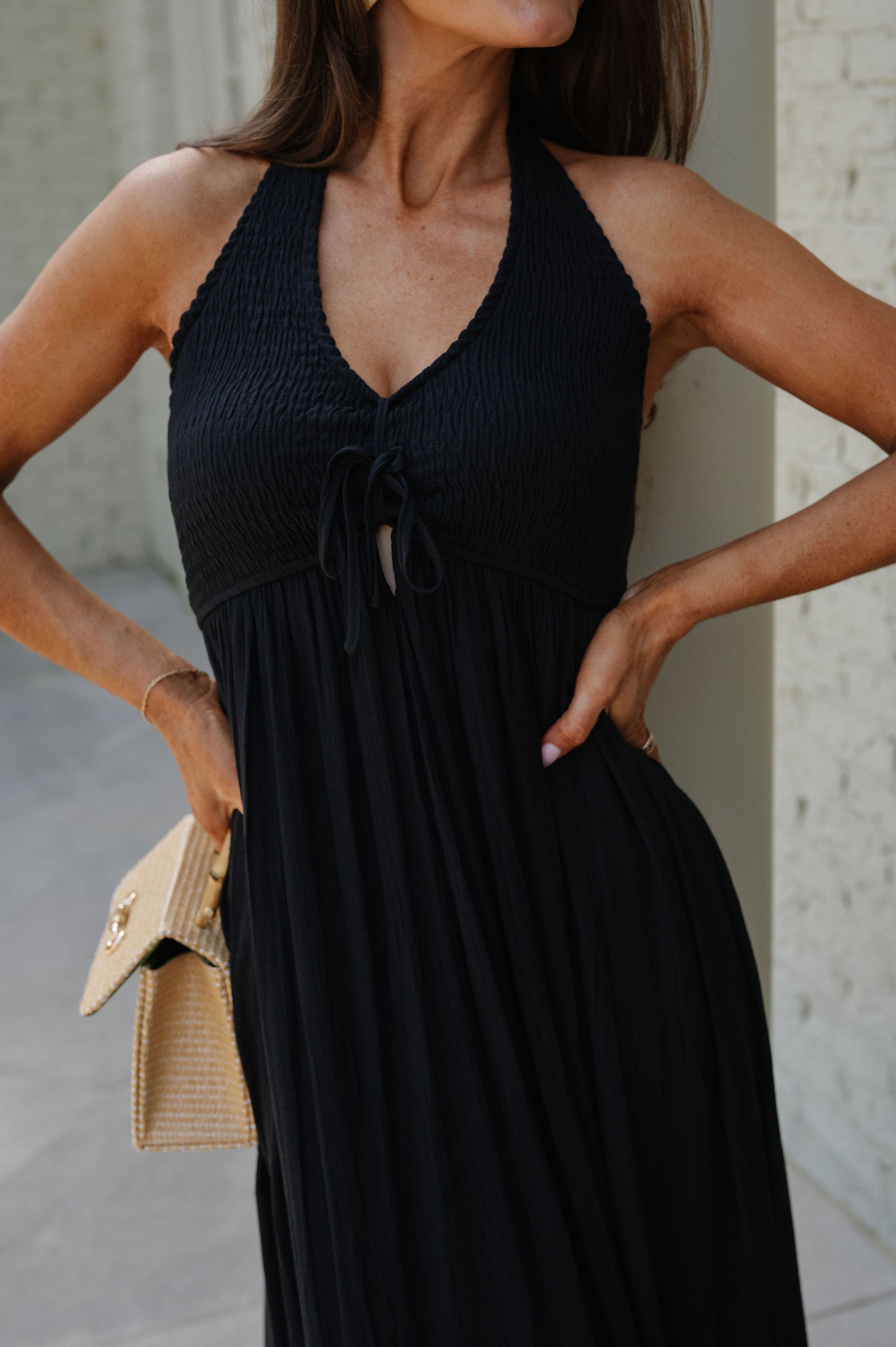 Greer Smocked Maxi Dress-Black