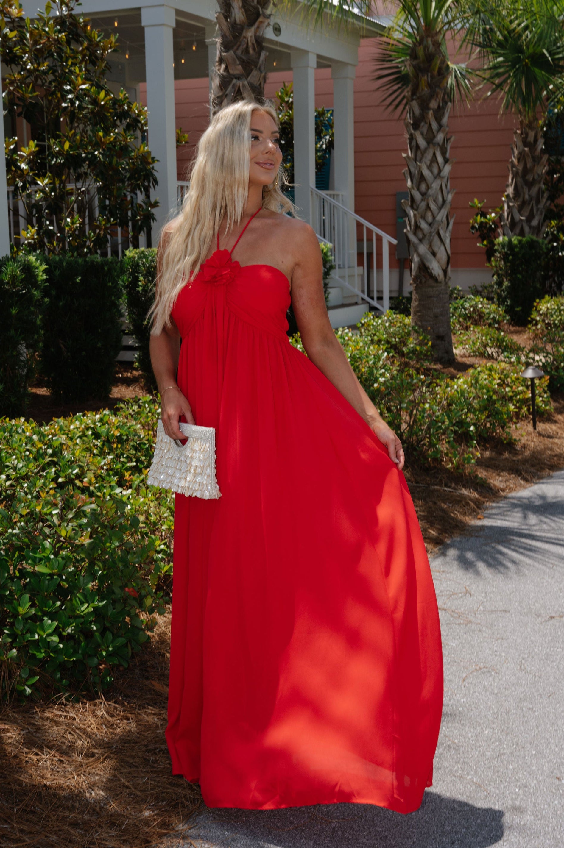 Hudson Floral Detail Maxi Dress-Red