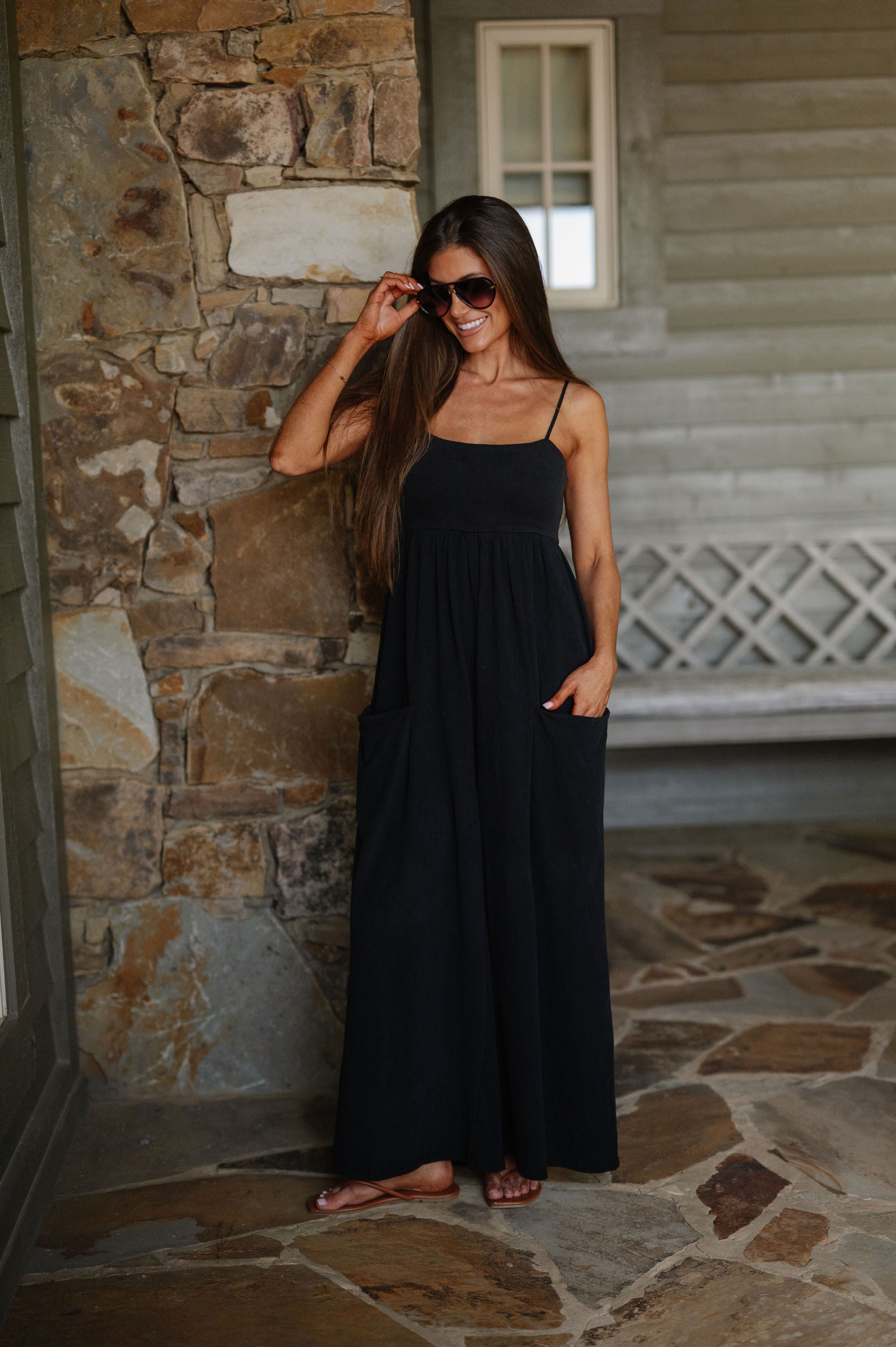 Strappy Empire Wide Leg Jumpsuit-Black