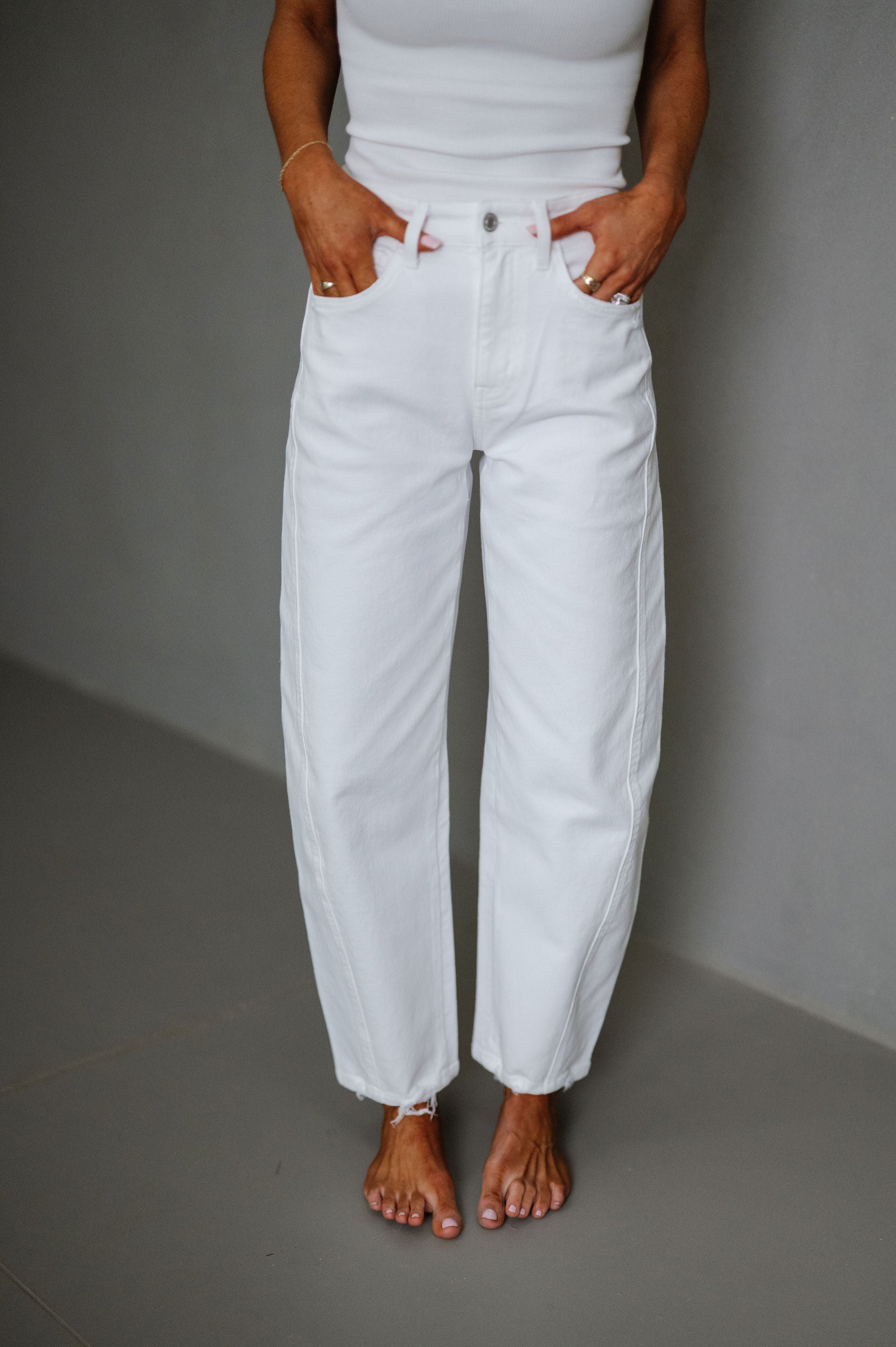Lainey High Rise Barrel Jeans-Optic White