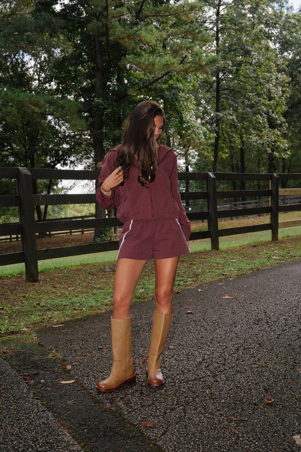 Roxy Micro Grid Shorts Set-Burgundy