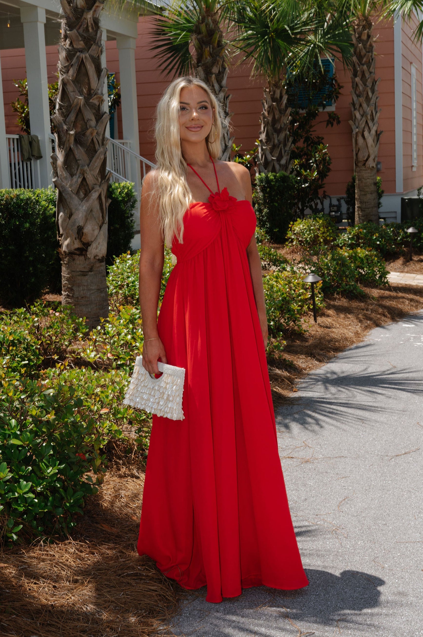 Hudson Floral Detail Maxi Dress-Red